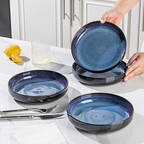 Miniatura 6 de LERATIO Tazones grandes de cerámica para pasta de 8.5'', tazones de 36 oz para servir pasta, juego de 4 para cocina, tazones anchos para fruta,