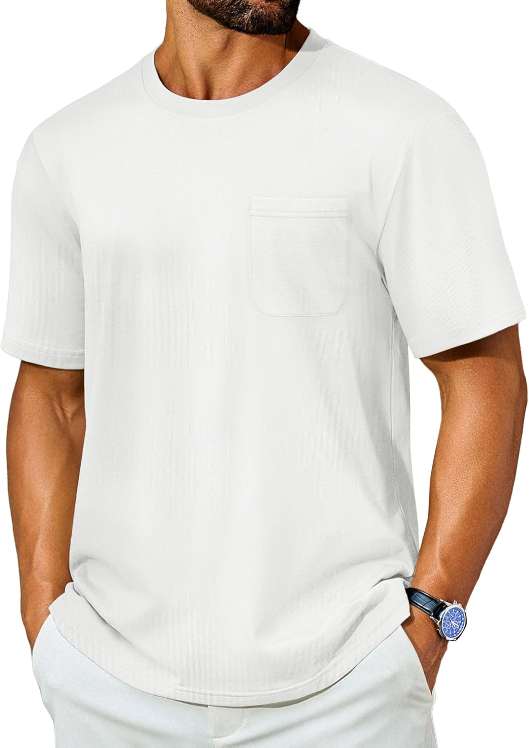 Cotrasen Mens T-Shirts Cotton Short Sleeve Pocket Tee Shirt Casual Crew Neck Moisture Wicking Soft Basic T Shirts