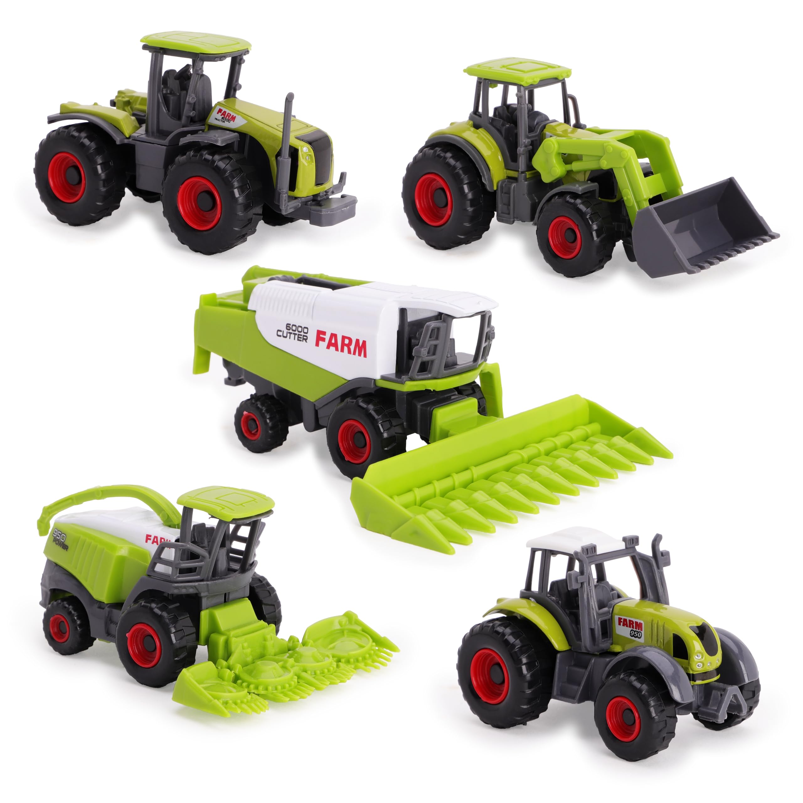 Toyland® Set of 5 Green Toys for Agricultural Machinery, Die-Cast Metal - Each Approx. 4.5 cm - Includes Tractors, Combine Harvesters and More!