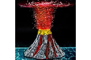 Aquarium Volcano Decorations with Red LED Lighting