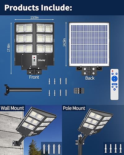 Miniatura 7 de Ofuray Of-800W Luces solares de calle al aire libre, 80000LM luces de inundación de seguridad solar luces de estacionamiento del atardecer al