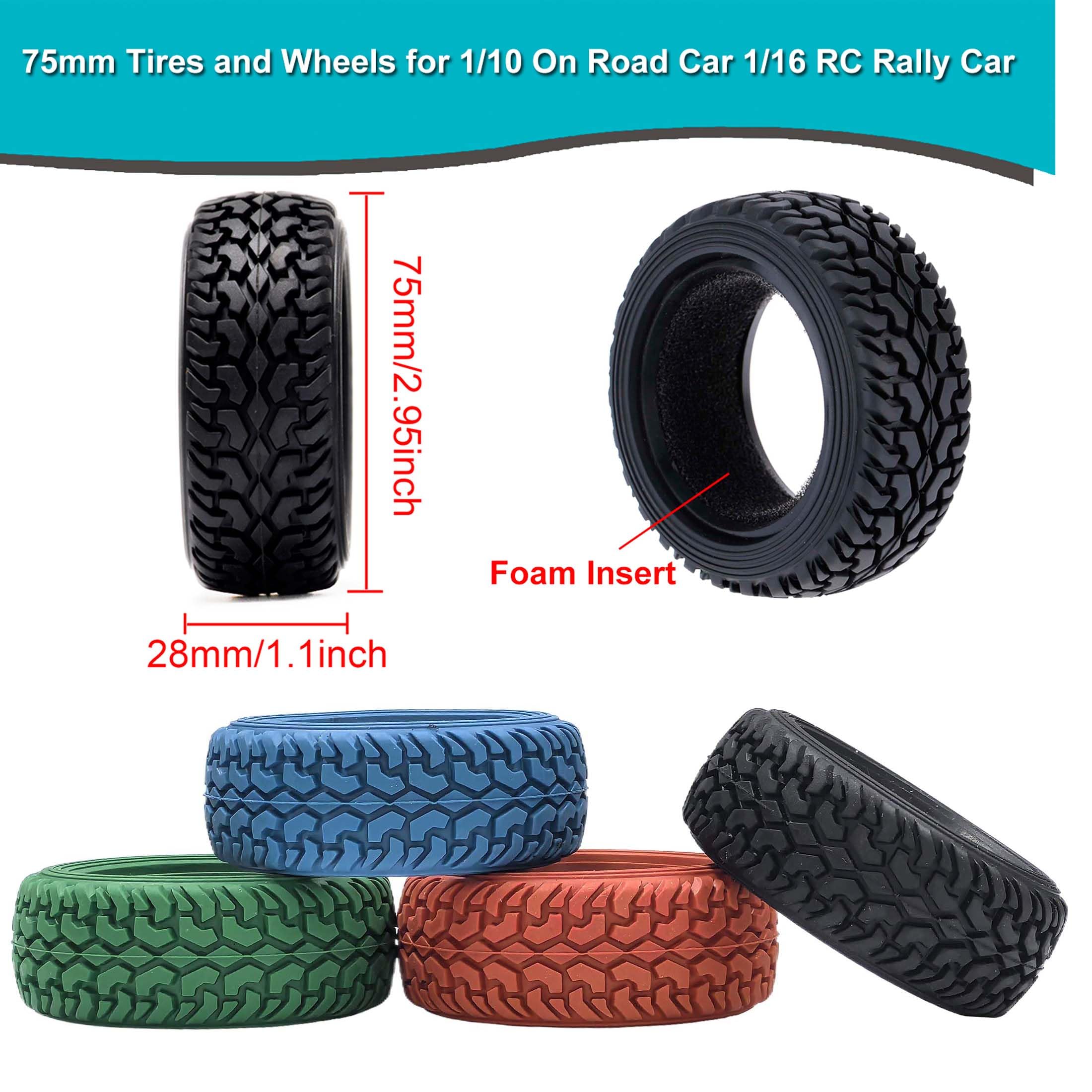 KEEDA 4 Ruedas De Goma De 75 Mm Para Coches RC 1/10 Y 1/16 – Neumáticos Y Llantas Separadas Con Hexagonal De 12 Mm, Compatibles Con HSP Tamiya Y Kyosho