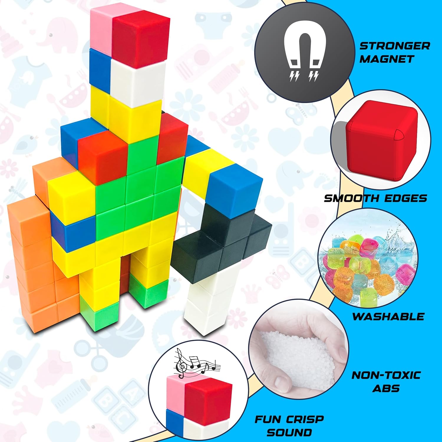 72 Pcs Magnetic Building Blocks for Toddlers – STEM Educational Toys for Kids Ages 3-8, Montessori Learning Magnet Cubes, Creative Preschool Construction Set with Storage Bag, Gift for Boys & Girls image 4 of 8 B0D6M5ND5C