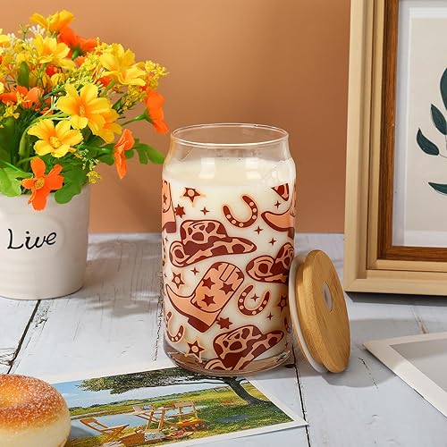 Miniatura 5 de Whaline Paquete de 2 vasos de vaquero de 16 onzas, sombrero de vaquero, taza de café helado marrón con tapas de bambú, cepillos de limpieza de