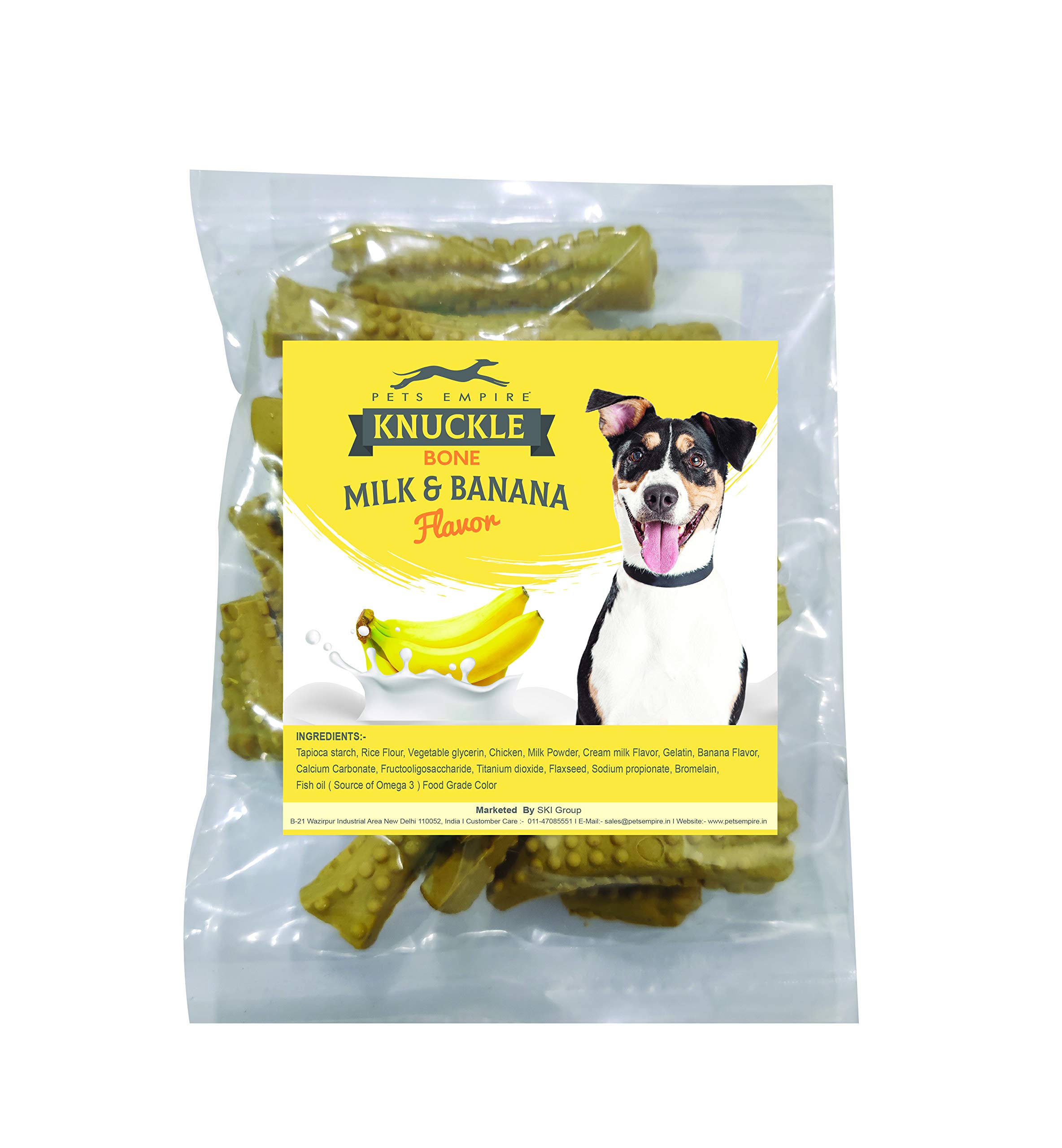 Pets Empire Dental Bones Dog Treat Oral Care 9cm 10Pcs (180gm)| Banana Flavor Treat | Easy to Digest, Rich in Fibers | Freshen Breath & Fight Tartar & Plaque | Calcium Milk Plus Dog Dental Bone Treats