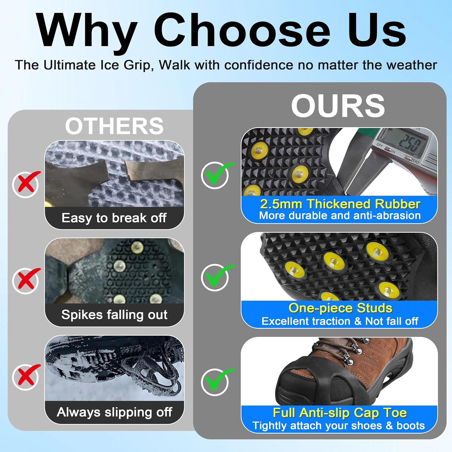 Ice Cleats for Shoes and Boots, Walk Traction Snow Cleats Crampons Anti Slip 11 Studs Ice Shoes Grippers for Women Men Ice Fishing Walking on Snow Ice