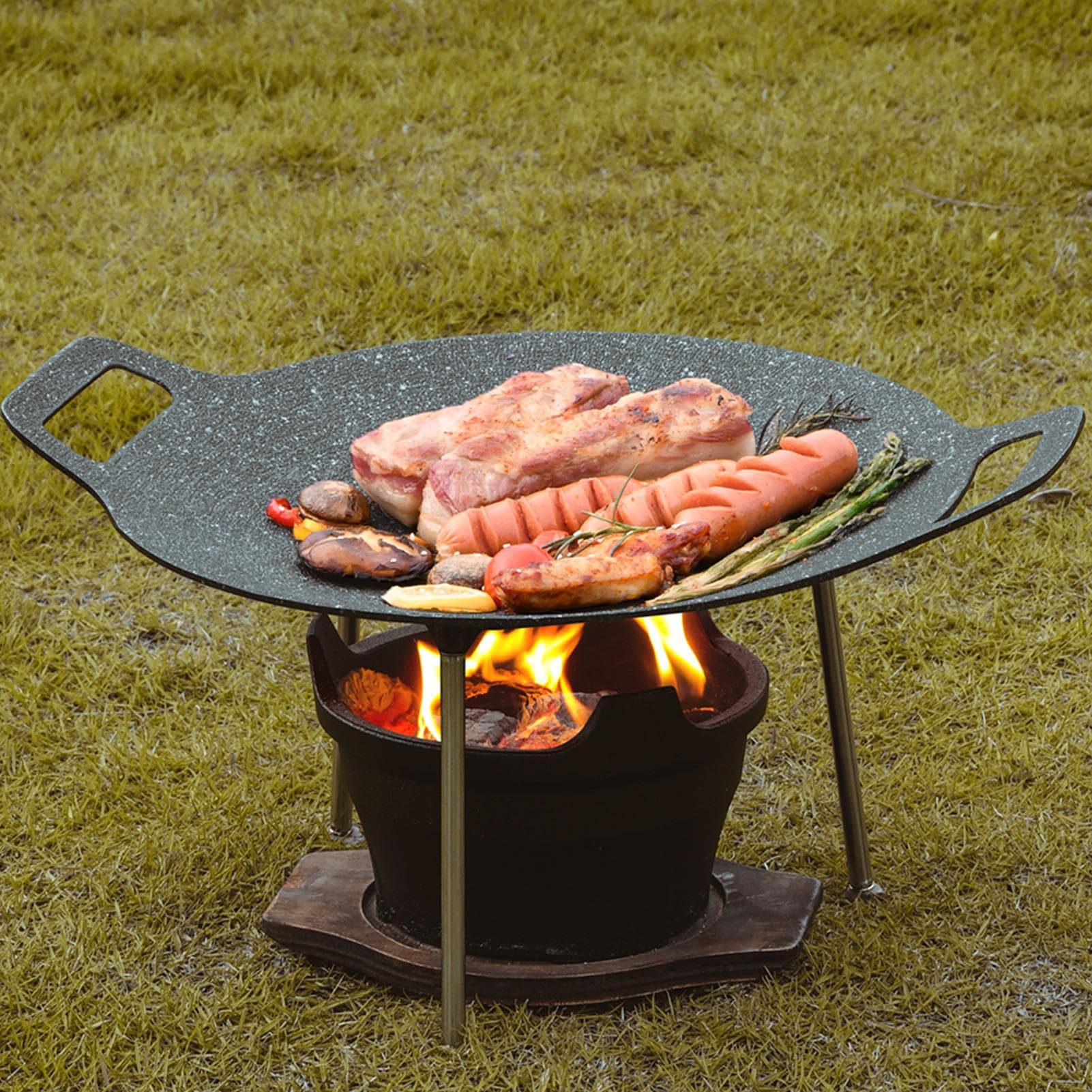 Sartén De Parrilla Antiadherente | Plancha De Parrilla De Hierro Fundido Con Revestimiento Antiadherente | Utensilios De Barbacoa Con Cepillo Guantes Y Tenazas - Para Placa De Inducción Y