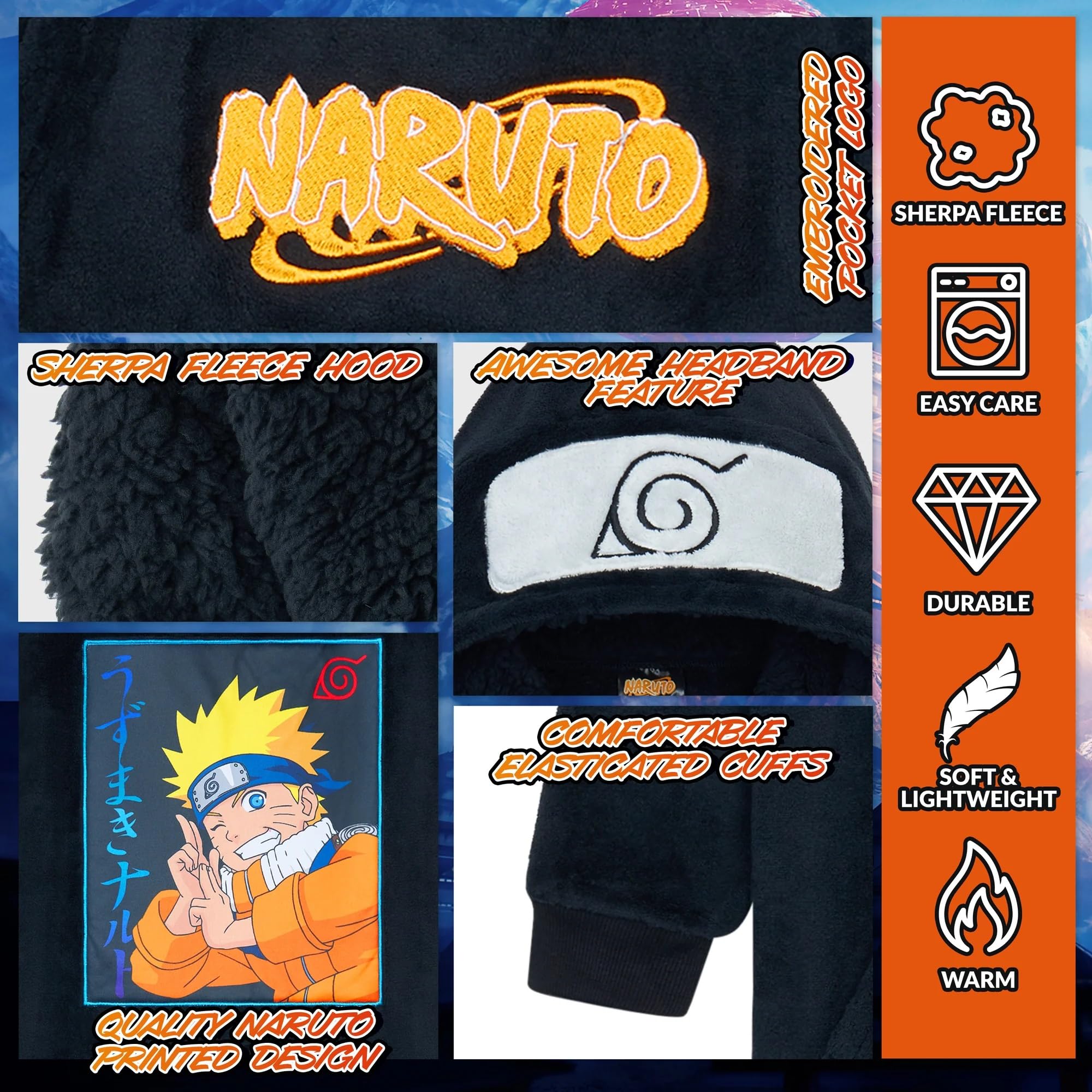 NARUTO Pull Plaid Enfant - Sweat Oversize en Polaire