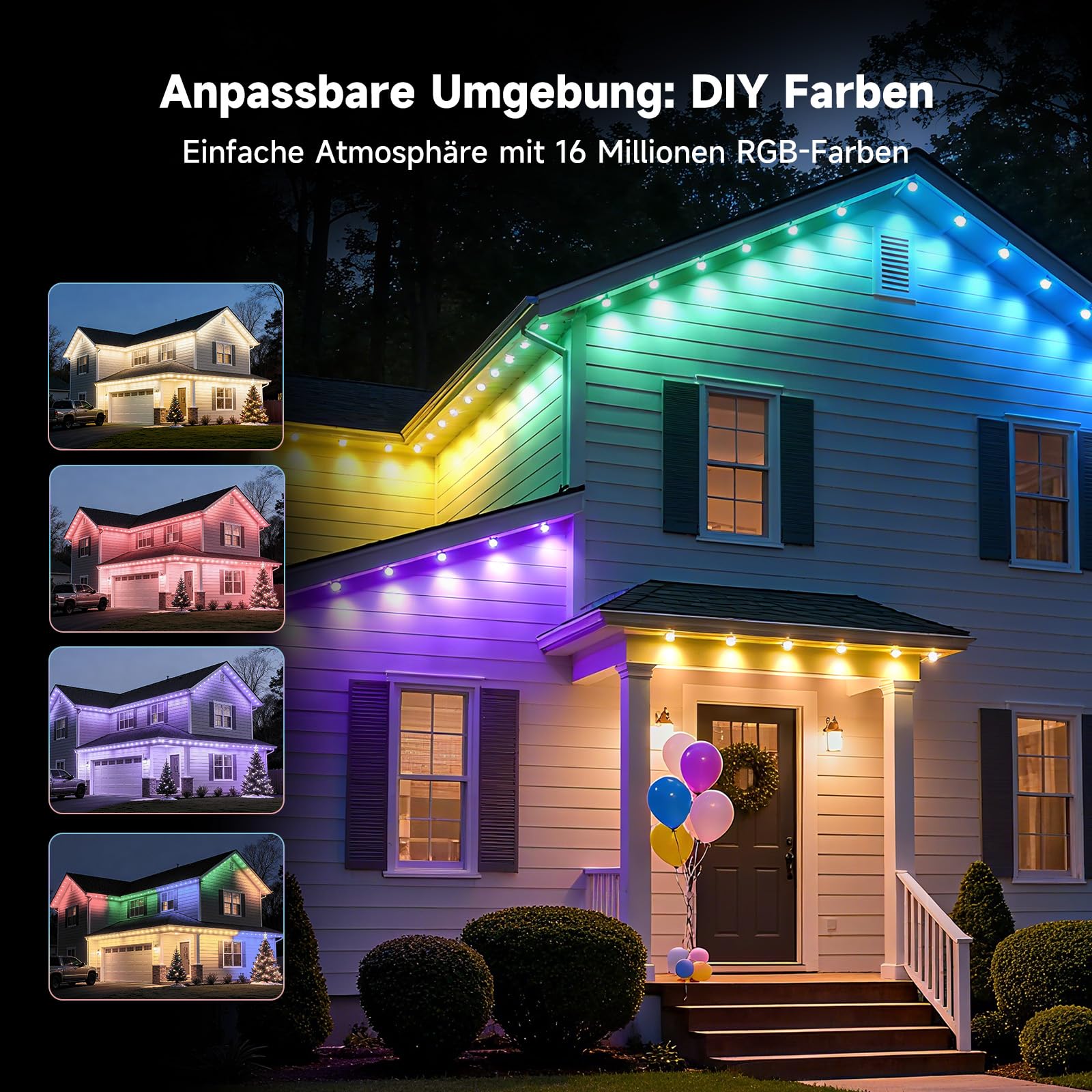 Permanente Außenbeleuchtung RGBICW 2700K-6500K mit Smart App Steuerung für Weihnachtsdekoration Gartenpartys und Tägliche Beleuchtung IP67 Wasserdicht für Dach Garten Fassade(30M Weiße)