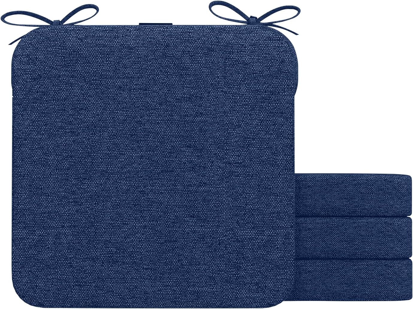 AAAAAcessories Square Chair Cushions, 16" x 16" x 2" Thick Dining Kitchen Chair Pads, with Ties and Removable Cover, Indoor Dining Room Chair Cushions, Set of 4, Blue