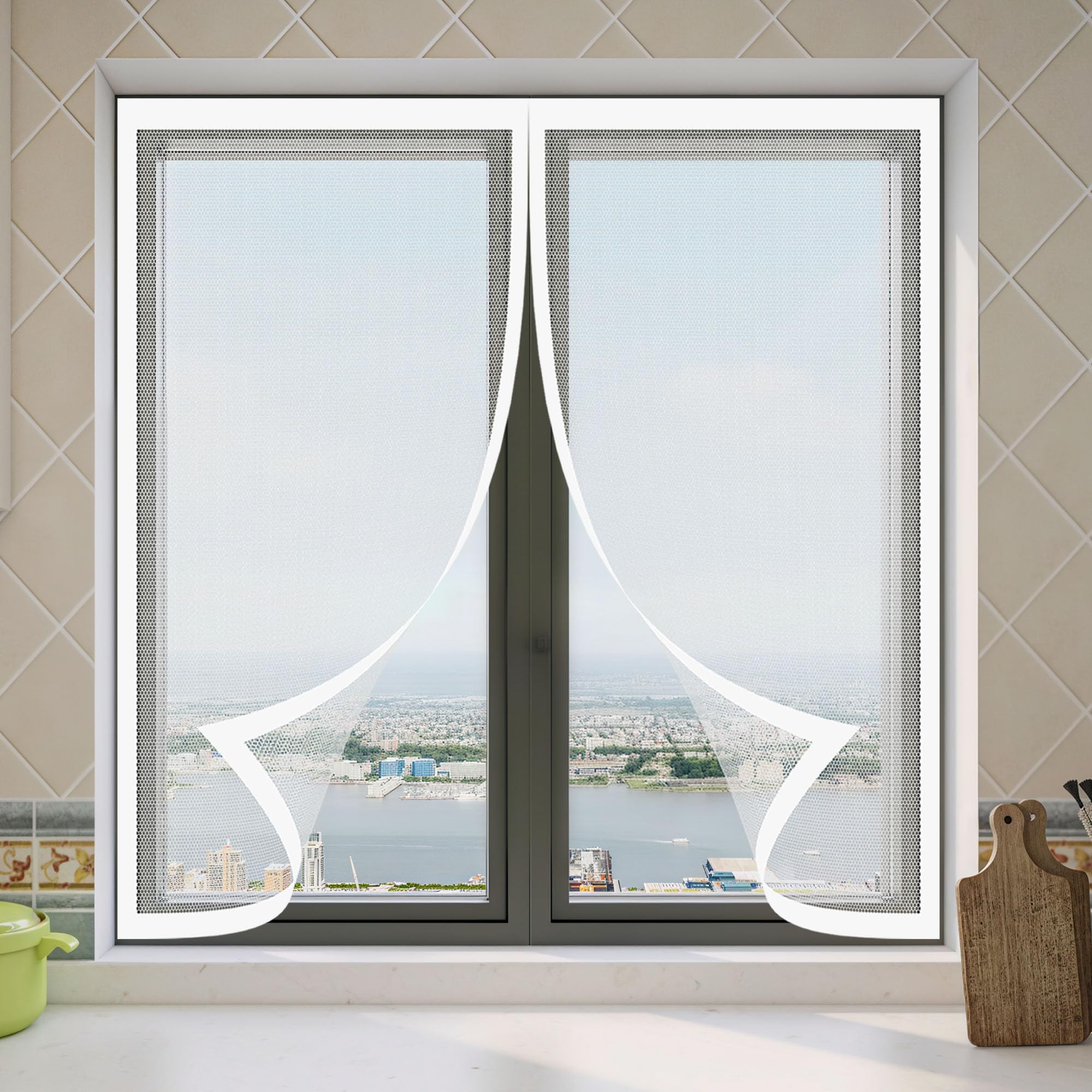 Moustiquaire magnétique fenêtre 140x165 blanc rideau anti moustique amovible sans perçage