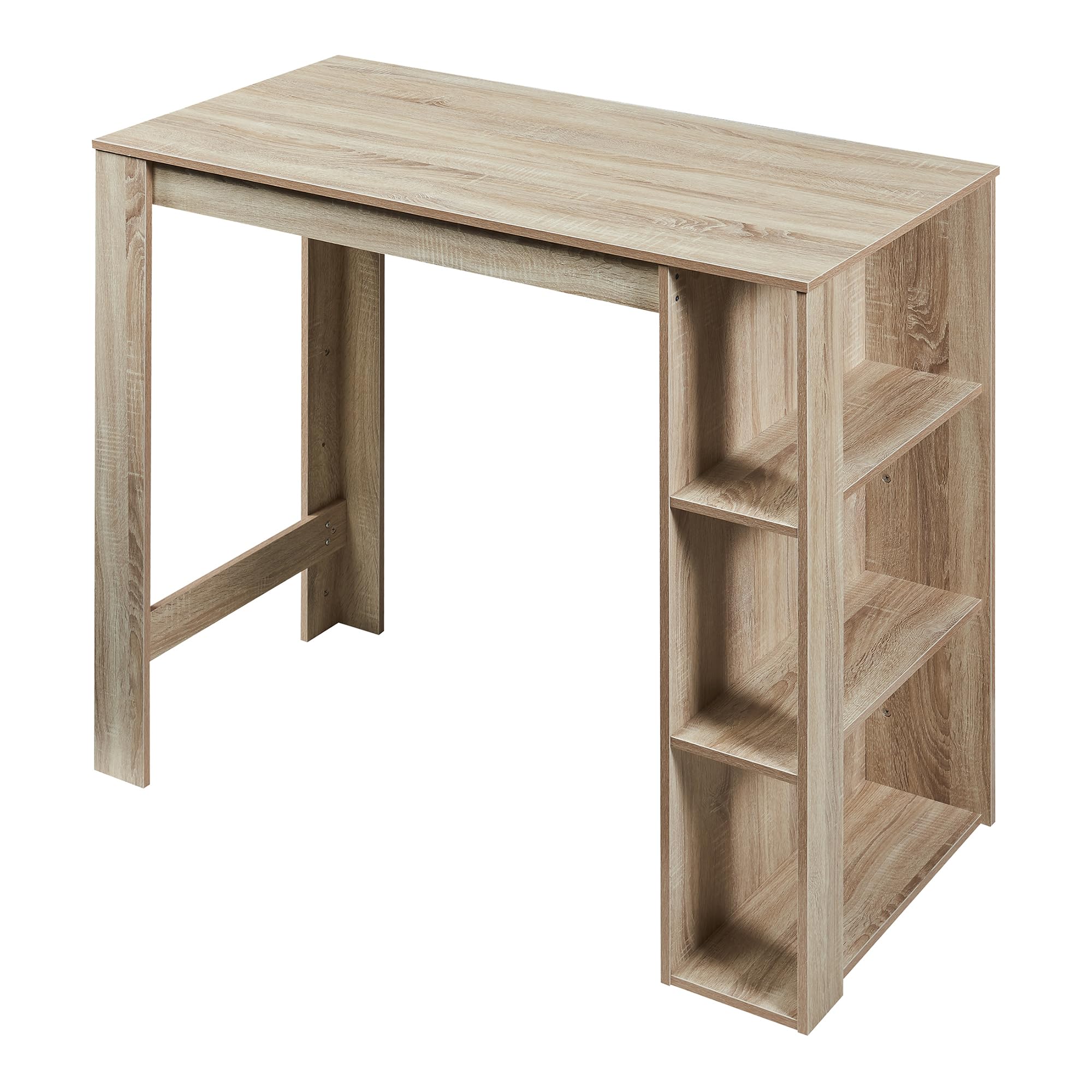 [en.casa] Table de Bar Design avec Surfaces de Rangement Table Bistrot avec 3 Étagères Panneaux de Particules 120 x 60 x 106 cm Effet Chêne