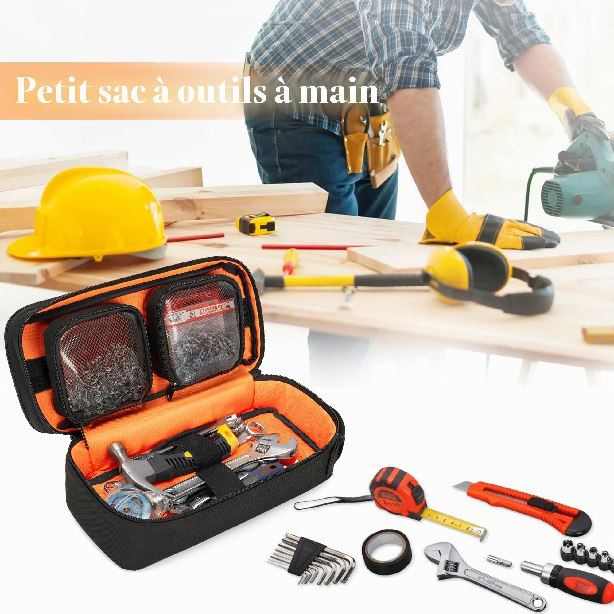 Rexmica Petit Sac de Rangement Outils D'électricien avec 2 Poches à Outils | Sac Tactique Molle pour Hommes avec Rembourrage pour le Camping, les Voyages et les Travaux Électriques