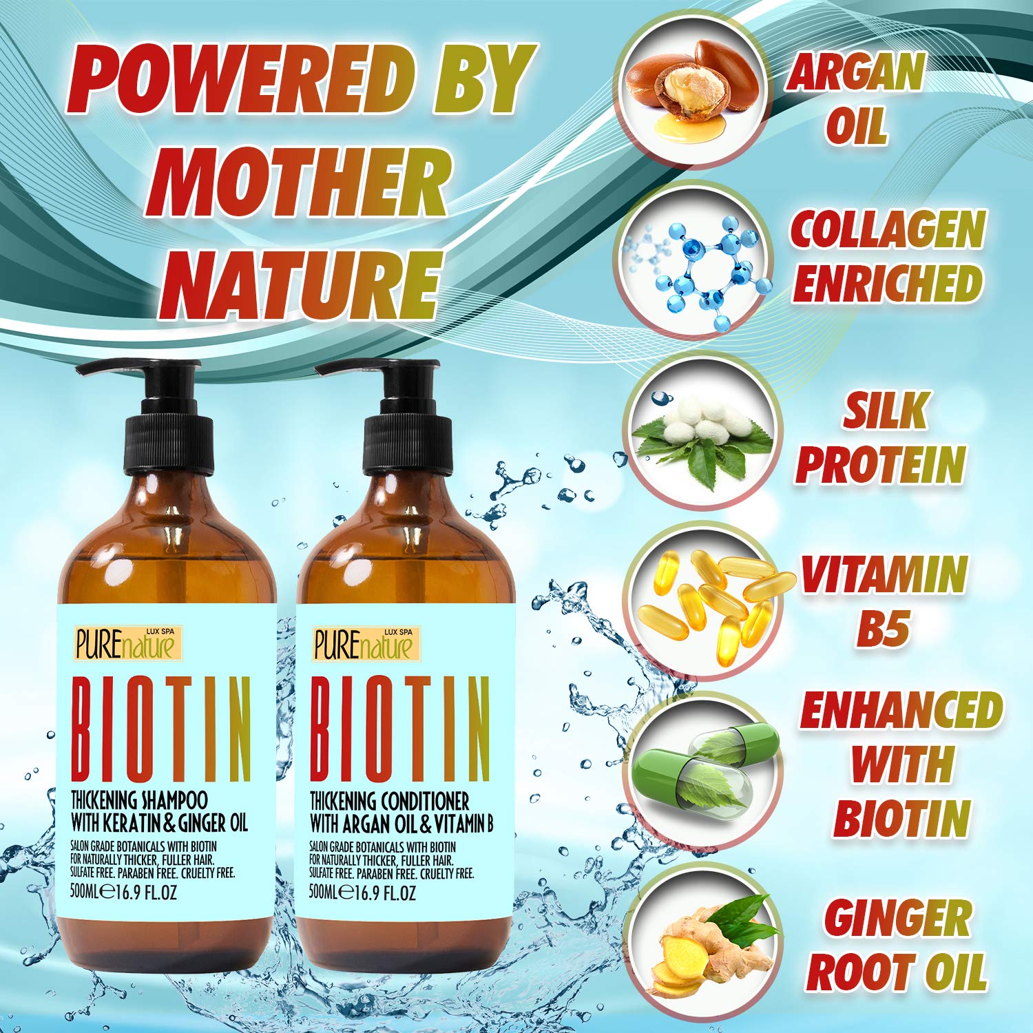 Biotin Shampoo and Conditioner ​Set - ​Sulfate Free Deep Treatment ​with​ Morrocan Argan Oil - ​Helps with​ Hair Growth ​and Fight​ Hair Loss : Beauty & Personal Care