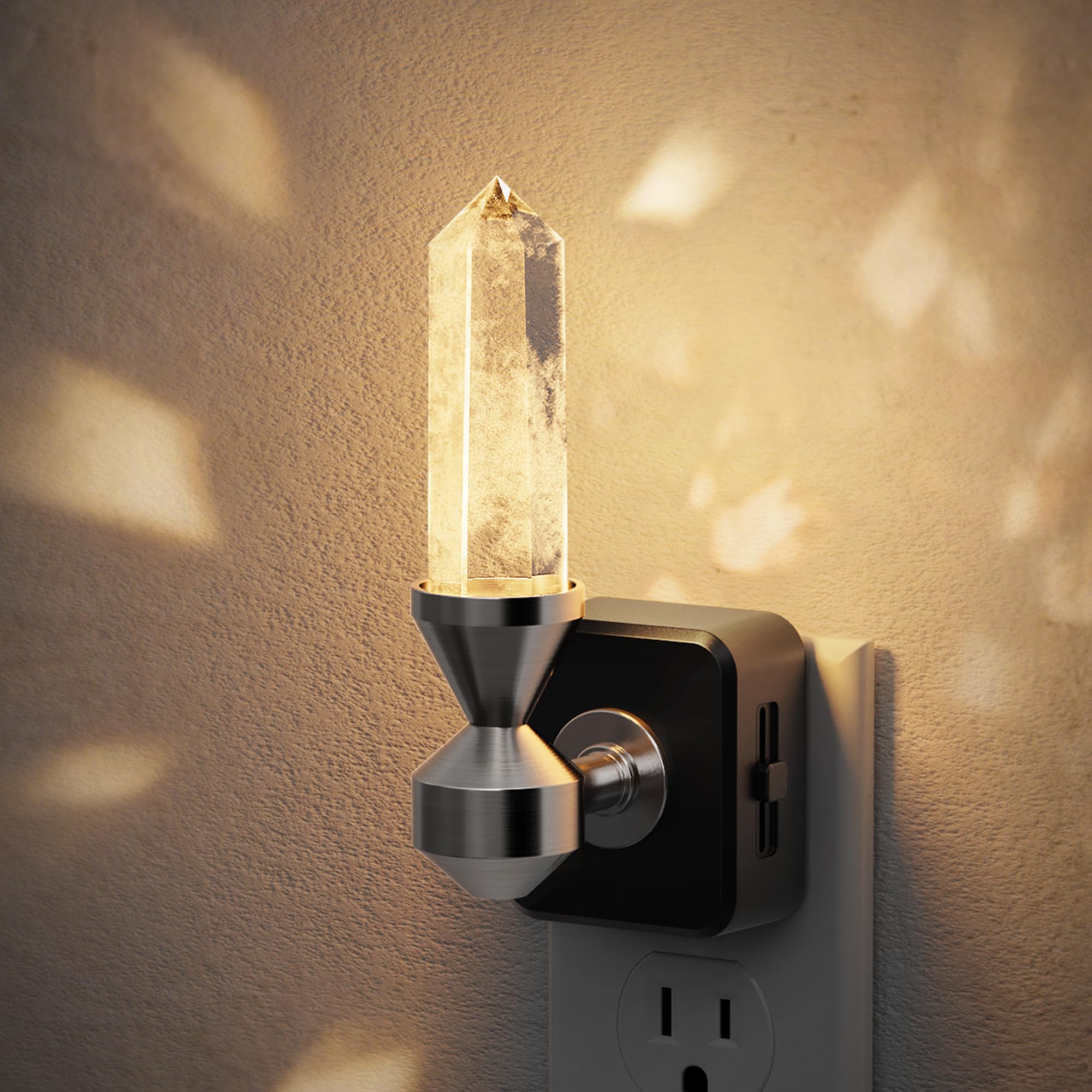 JandCase Healing Crystals LED Night Light Plug into Wall | Dimmable Night Lights witih Clear Quartz Tower, Dusk to Dawn Sensor Nightlights for Meditation Living Room Bedroom Home Decor