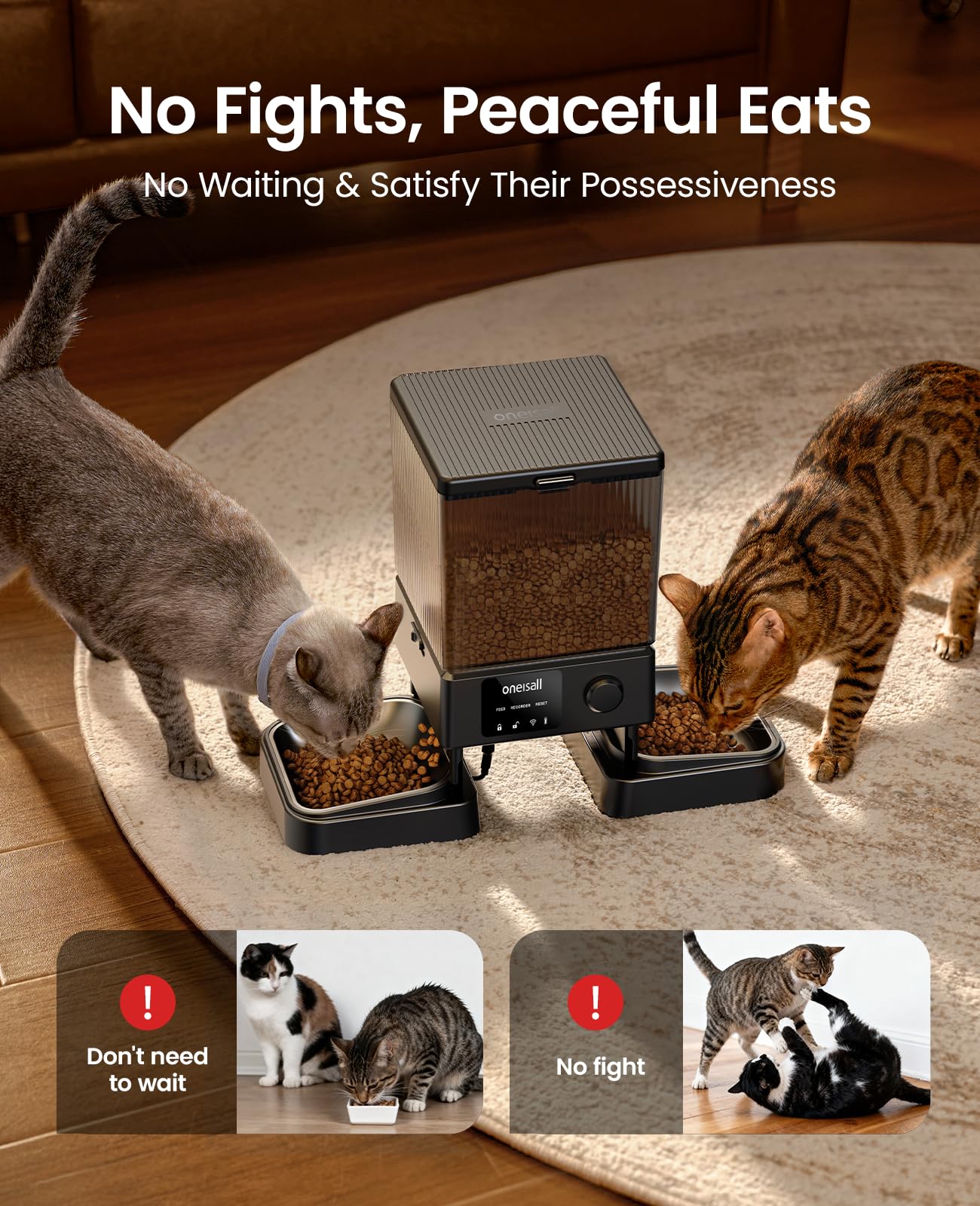 oneisall Automatic Cat Feeder with 5G WiFi, Automatic Cat Food Dispenser for 2 Cats Small Pets, 20 Cups/5L Timed Dry Food Dispenser with APP Control - image 5