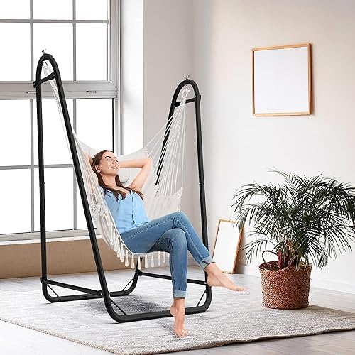 Miniatura 2 de Silla hamaca con soporte, silla colgante resistente con soporte, para interiores y exteriores, soporte resistente para silla oscilante, carga máxima