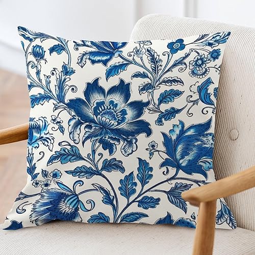 Miniatura 3 de ArogGeld Fundas de almohada con diseño floral de peonía azul índigo, estilo chinoiserie, diseño de flores azules, cojín decorativo chinoiserie chic