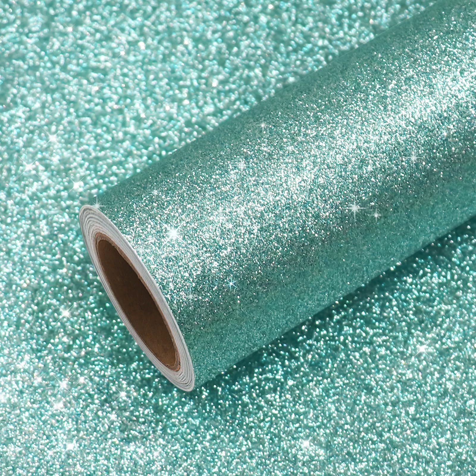 VEELIKE Aqua Glitter Peel and Stick Wallpaper Contact Paper for Walls Room Decor Cabinets Removable Sparkly Adhesive Fabric Wallpaper for Bedroom 15.7''x354''