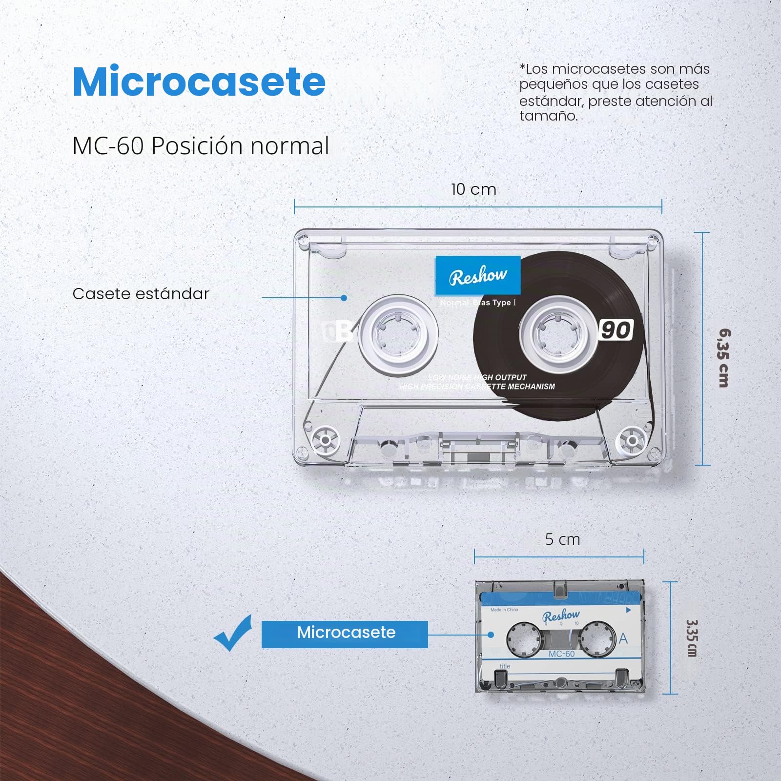 Reshow Cintas de Microcasete Vacías para Dictado: Cintas de Microcasete para Grabación MC de 60 Minutos, Adecuadas para Conferencias y Seminarios, 3 Unidades