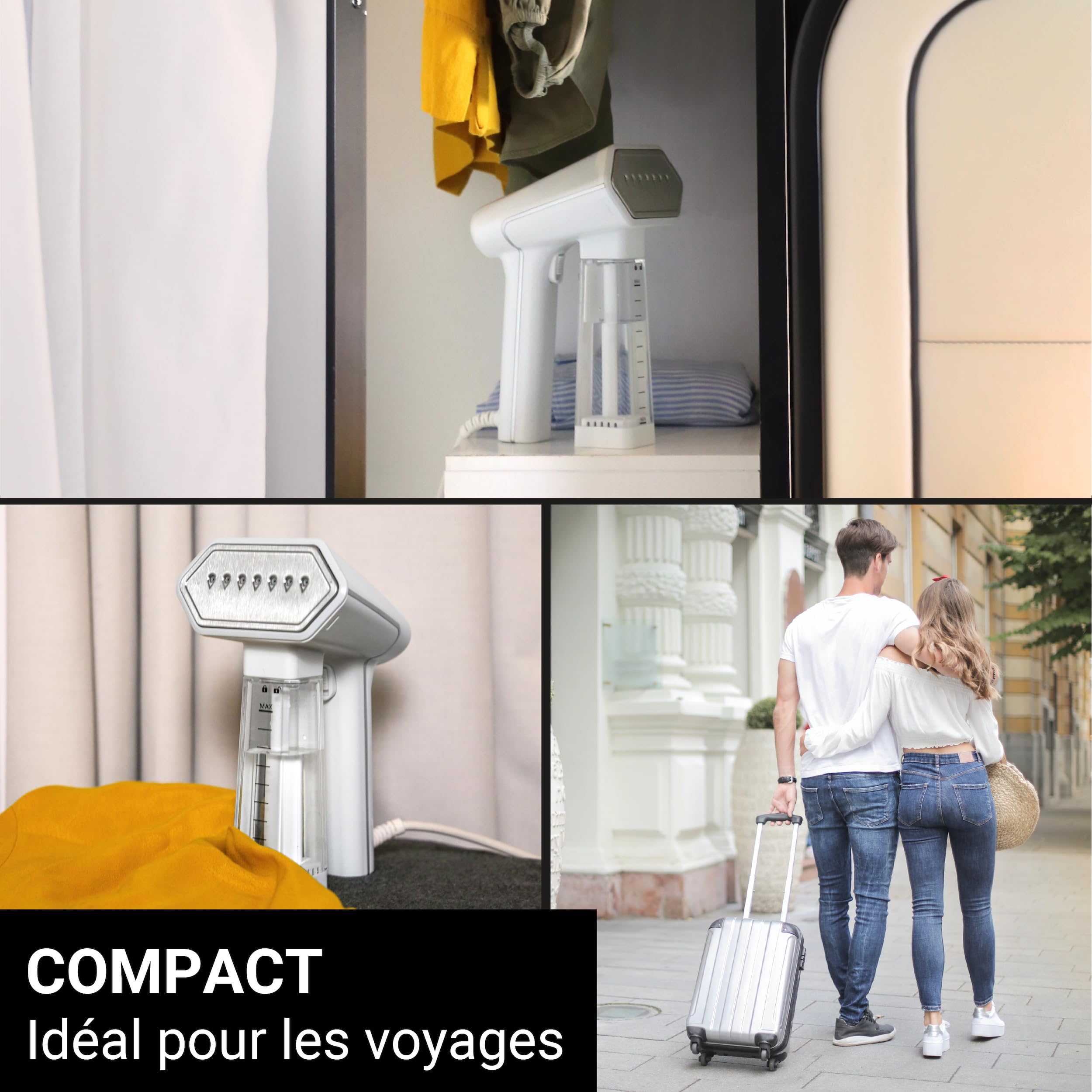 SteamOne - Steamer Défroisseur Vapeur 1600W 25g/min SN20GW - Fer Portatif Autonomie 8min (140ml) - Élimine 99,99% d'Impuretés - Prêt en 45s - Ultra Puissant, Compact et Pratique - 2 Modes de Vapeur