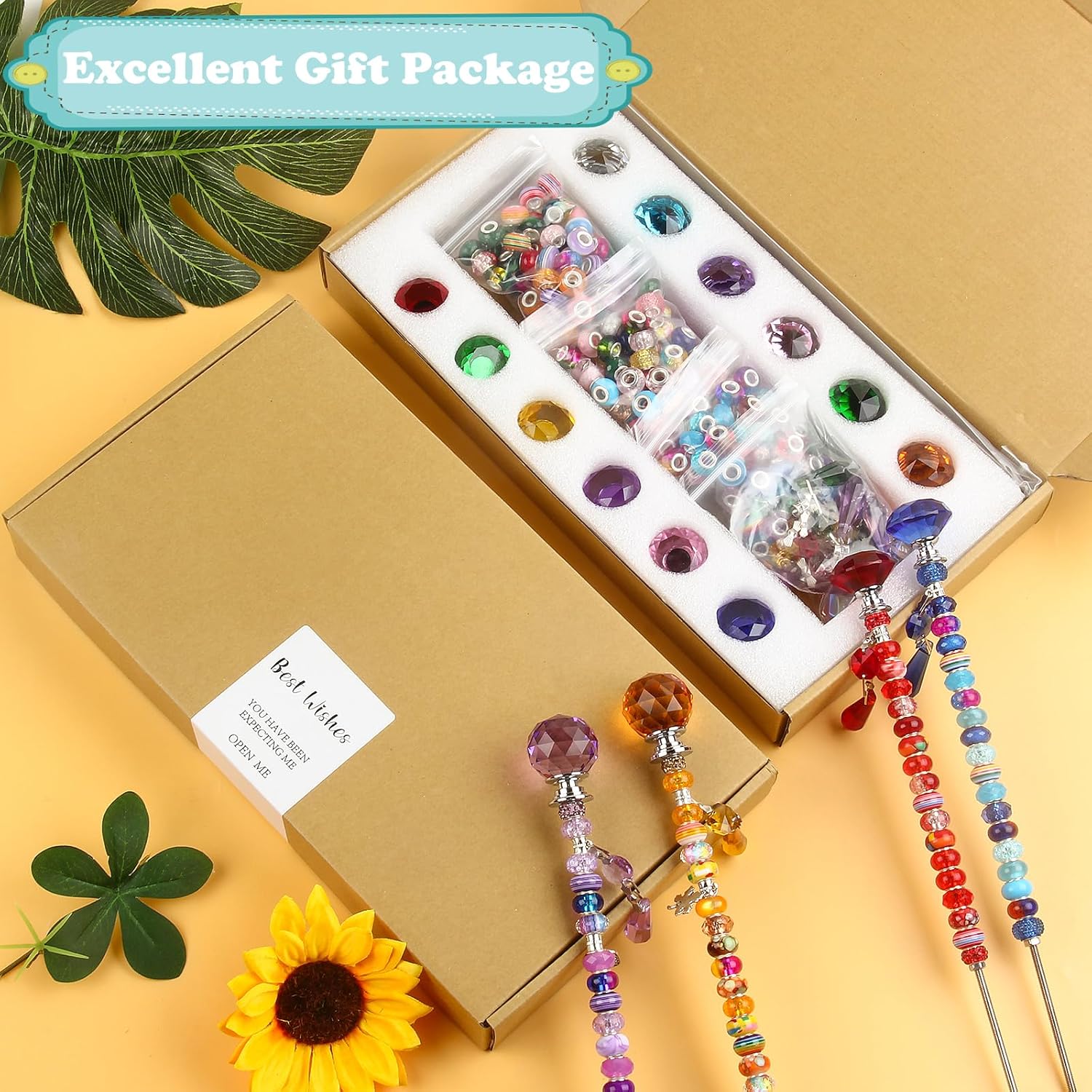 UFU 310Pcs DIY Fairy Wand Beaded Garden Stakes Kit, Fairy Wands Kit with Sparkling Crystal Pendants, Suitable for Different Holidays Garden Stakes Decorative Outdoor Beadable Items(10&12IN) - Image 4