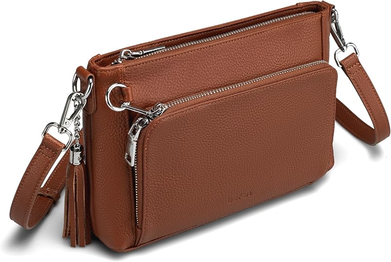 befen Bolsos cruzados antirrobo de cuero genuino para mujer con billetera incorporada | Bolso bandolera con cartera incorporada, monedero de cuero RFID, monederos de cuero genuino antirrobo