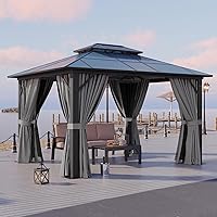 Aoxun 10x12 Hardtop Gazebo: Aluminum Frame, Double Polycarbonate Roof, Curtains & Netting for Patio, Garden, Lawn Pavilion