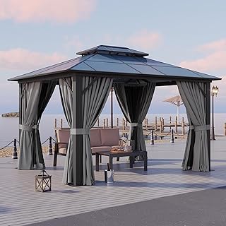 Aoxun 10'x12' Hardtop Gazebo, Aluminum Framed Outdoor Gazebo with Double...