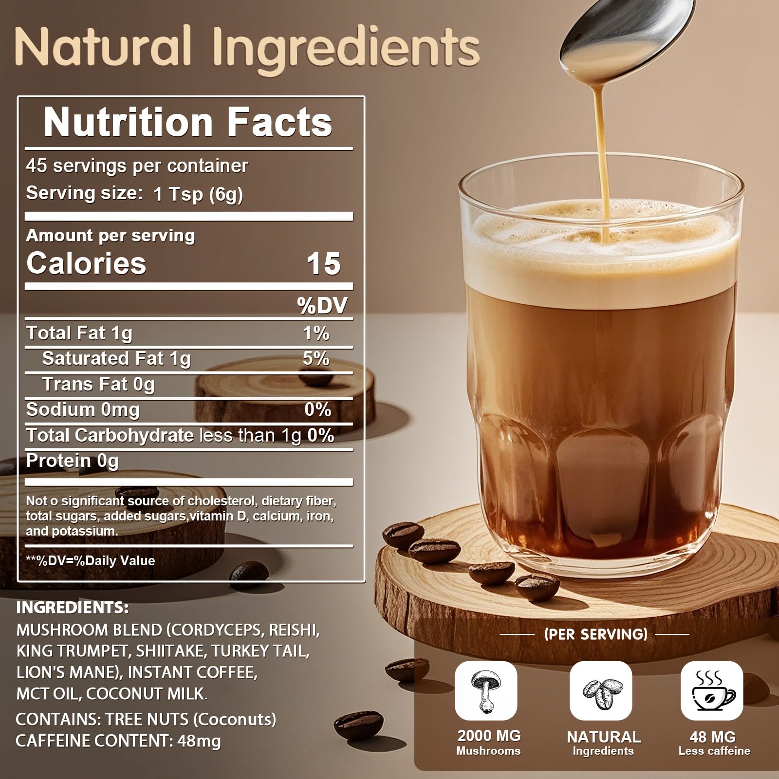 Mushroom Coffee with 6 Adaptogenic Mushrooms, Medium Roast, 45 Servings — Amazon image 2