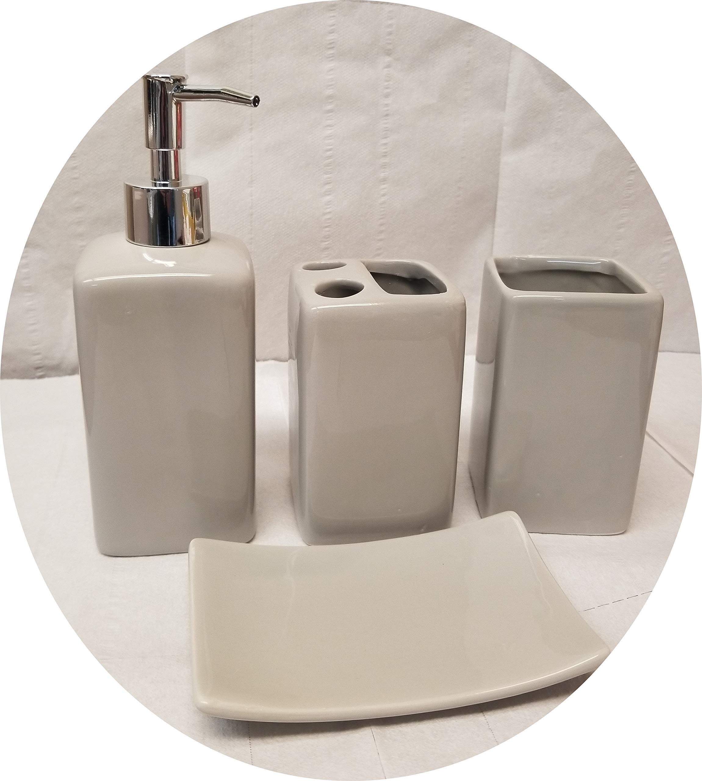 7 Piece Bathroom Plush Comfort Mat with Style Vanity Accessories (3 Piece Plush Bath Mat and 4 Piece Ceramic Accessories) Solid Color (Silver Moon) #6