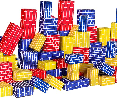 Miniatura 8 de Junkin Paquete de 80 bloques de construcción de cartón, ladrillos de cartón para niños, bloques apilables, ladrillos de construcción para niños,