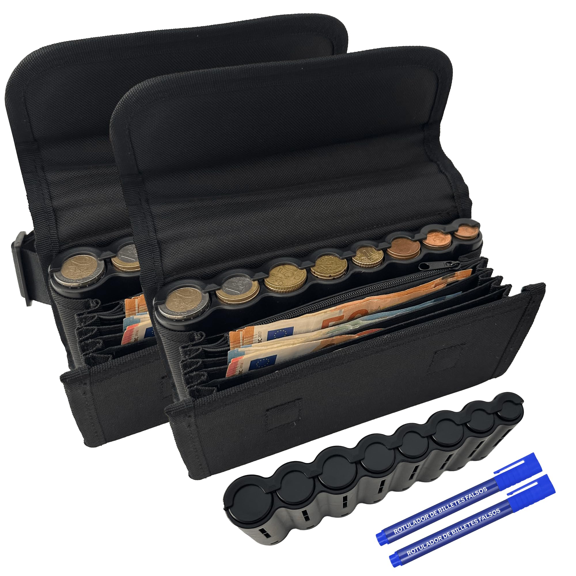 Portamonete Taxi con Chiusura Magnetica 2 Unità - Sorter di Monete Marsupio Cameriere con Pennarello Banconote False Portafoglio Tassisti Organizzatore di Denaro Porta Monete Comandero