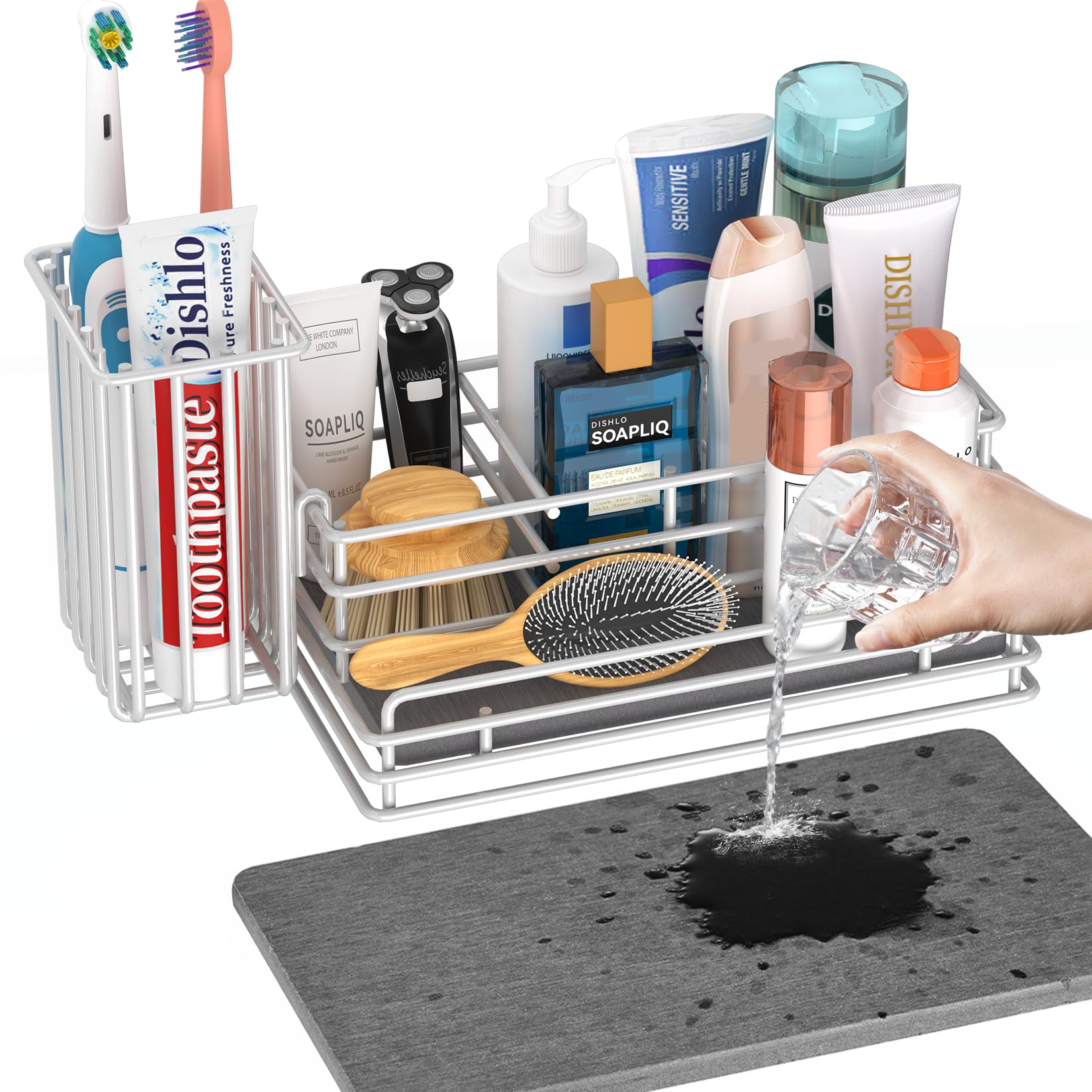 Yofidra Kitchen Sink Caddy Sponge Holder - 304 Stainless Steel Sink Organizer with Diatomite Quick-Dry Base 3 Compartments