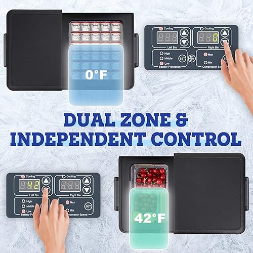 Miniatura 3 de Setpower PT45 - Refrigerador eléctrico para automóvil con cubierta, refrigerador portátil de doble zona de 45 litros, refrigerador portátil para