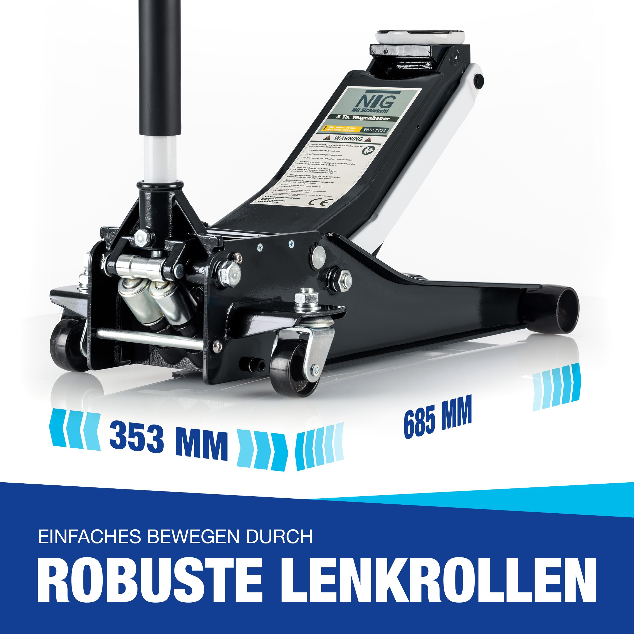 NTG Hydrauliczny podnośnik samochodowy 3T, wysokość podnoszenia 75 – 505 mm, głęboki z podwójnym cylindrem, profesjonalny podnośnik manewrowy, 3000 kg, płaski, do samochodów typu SUV i