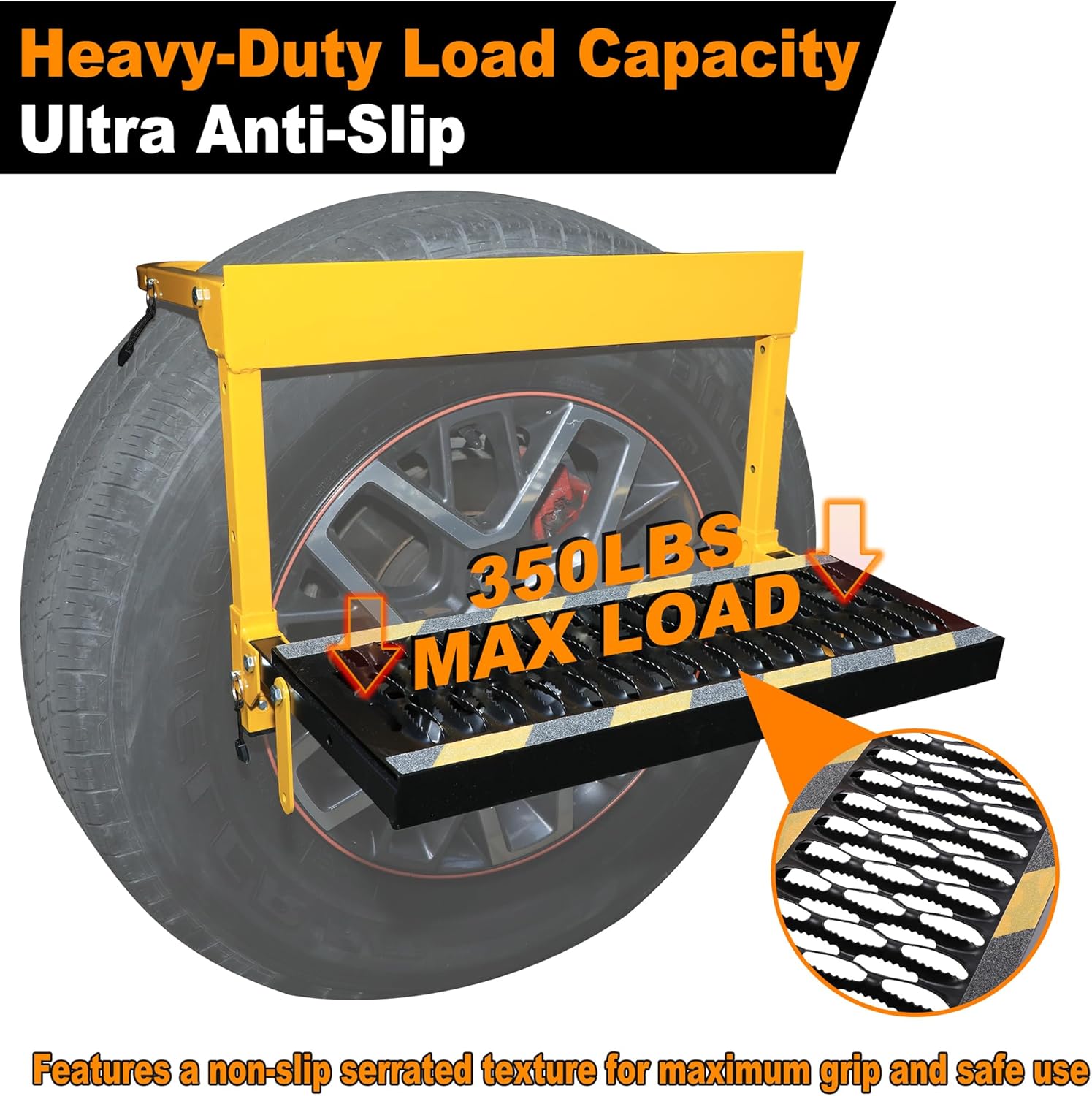 Heavy Duty Truck Tire Step,Wheel Step for Truck,SUV,RV & Pickup,Non-Slip Steel Surface,Adjustable to Fit Tire from 8”to 13”Rated up to 350 Lbs,5-Level Height Adjustment