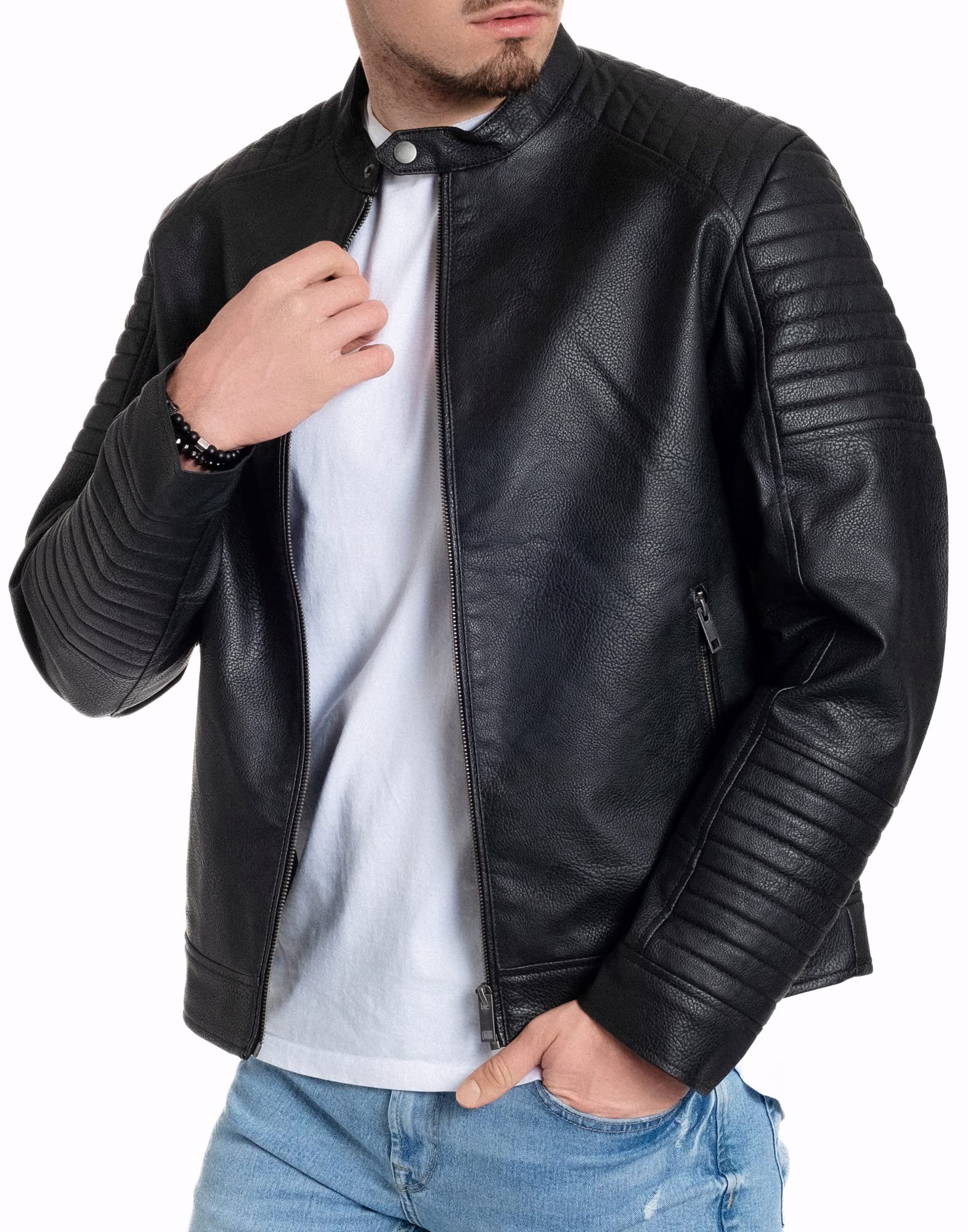 JACK & JONES Herren Kunstlederjacke - Biker Jacke schwarz