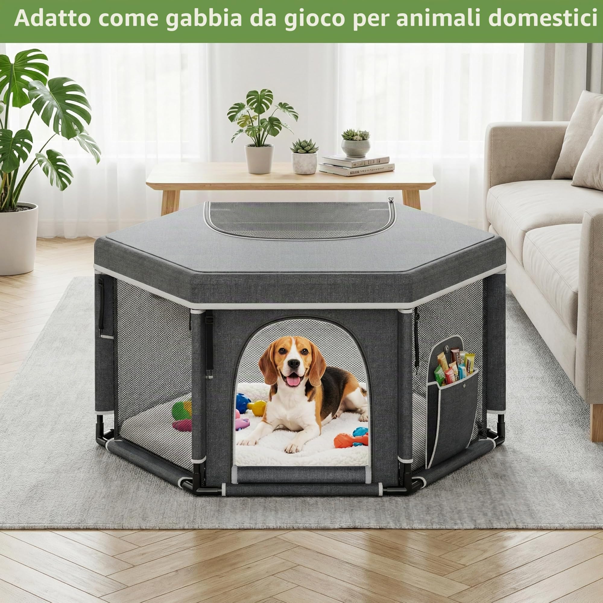 Cofanetto esagonale per cuccioli extra alti, box razze grandi e piccole, accessorio per cuccioli, indispensabile per cani, 122 x 65 cm
