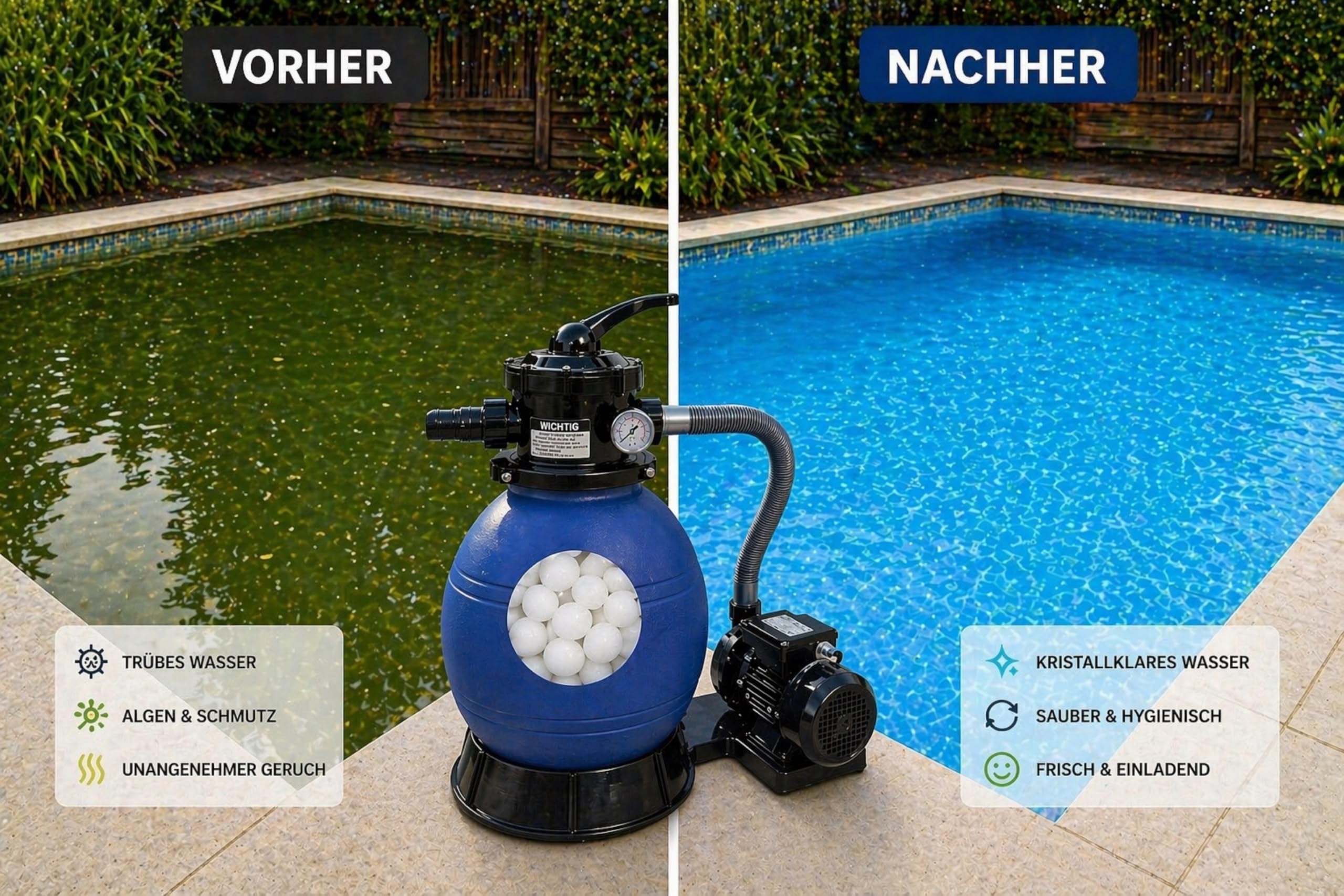 DMS® SFA-01 filtr piaskowy, system filtra piaskowego, 10200 l/h, system filtrujący do basenu, 4-drożny zawór, łatwe sterowanie, filtr do 20 kg, kolor piaskowy
