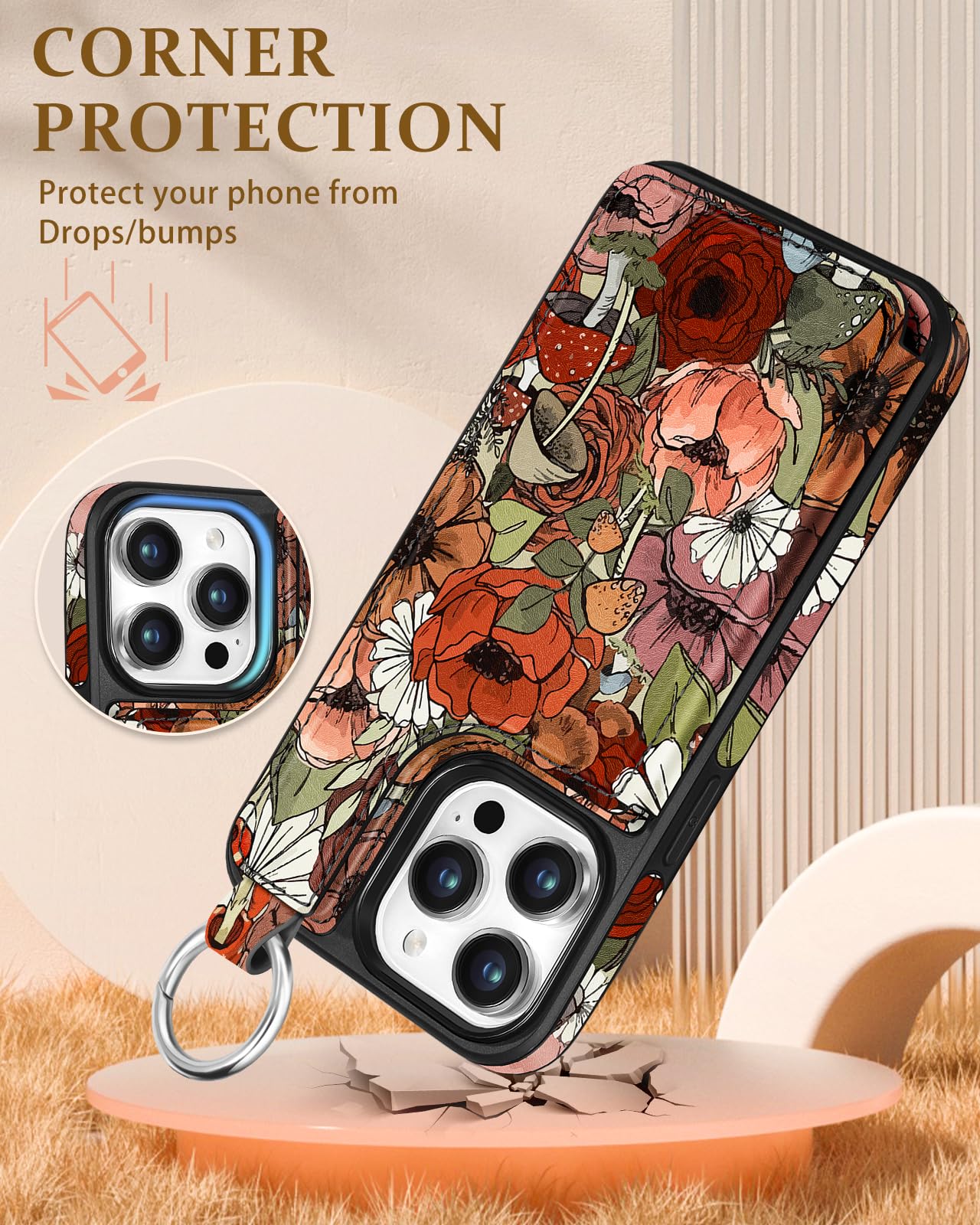 IPhone 15 Pro Wallet Case With Card Holder - Cute Constellation Pattern With Kickstand & Magnetic Closure