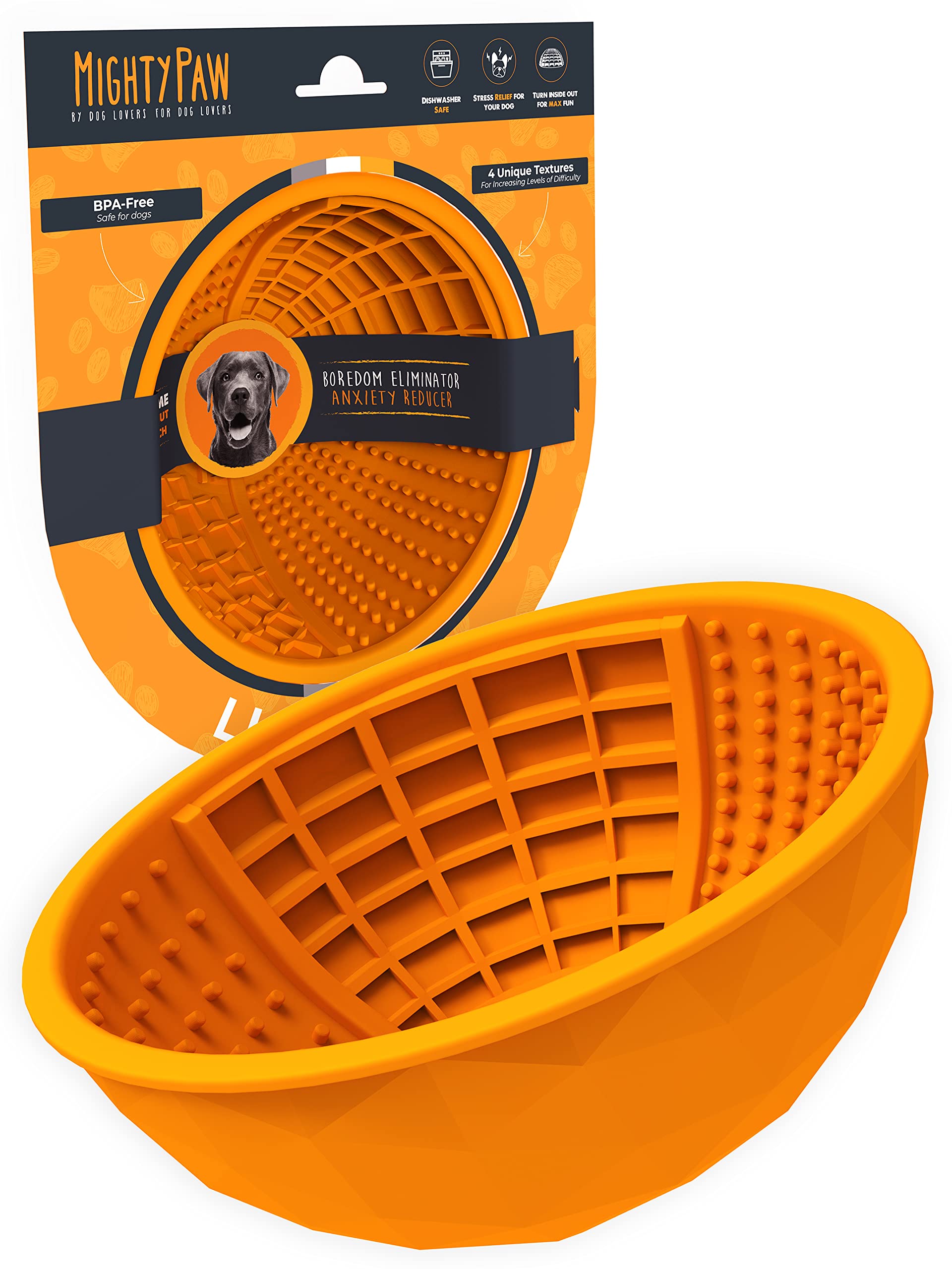 Mighty PawDog Lick Bowl | Interactive Slow Feeder & Dog Licky Mat. Enrichment Puzzle For Dogs Anxiety/Boredom Relief. Dishwasher Safe, BPA Free Silicone Dog Lick Mats. Wobble or Stable Puppy Lick Mat