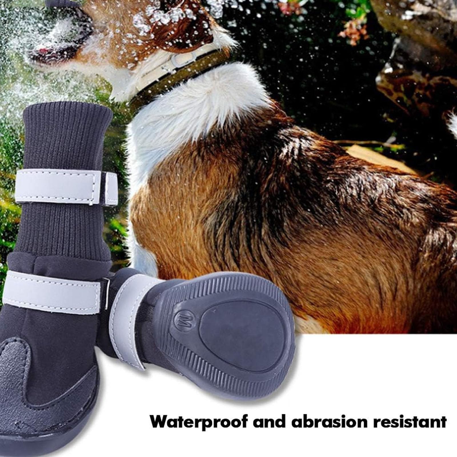 Lot De 4 Chaussures pour Chiens (Petits, Moyens Et Grands), Bottes De Protection Chaudes pour Animaux De Compagnie avec Sangle Réglable Et Réfléchissante,Noir,L