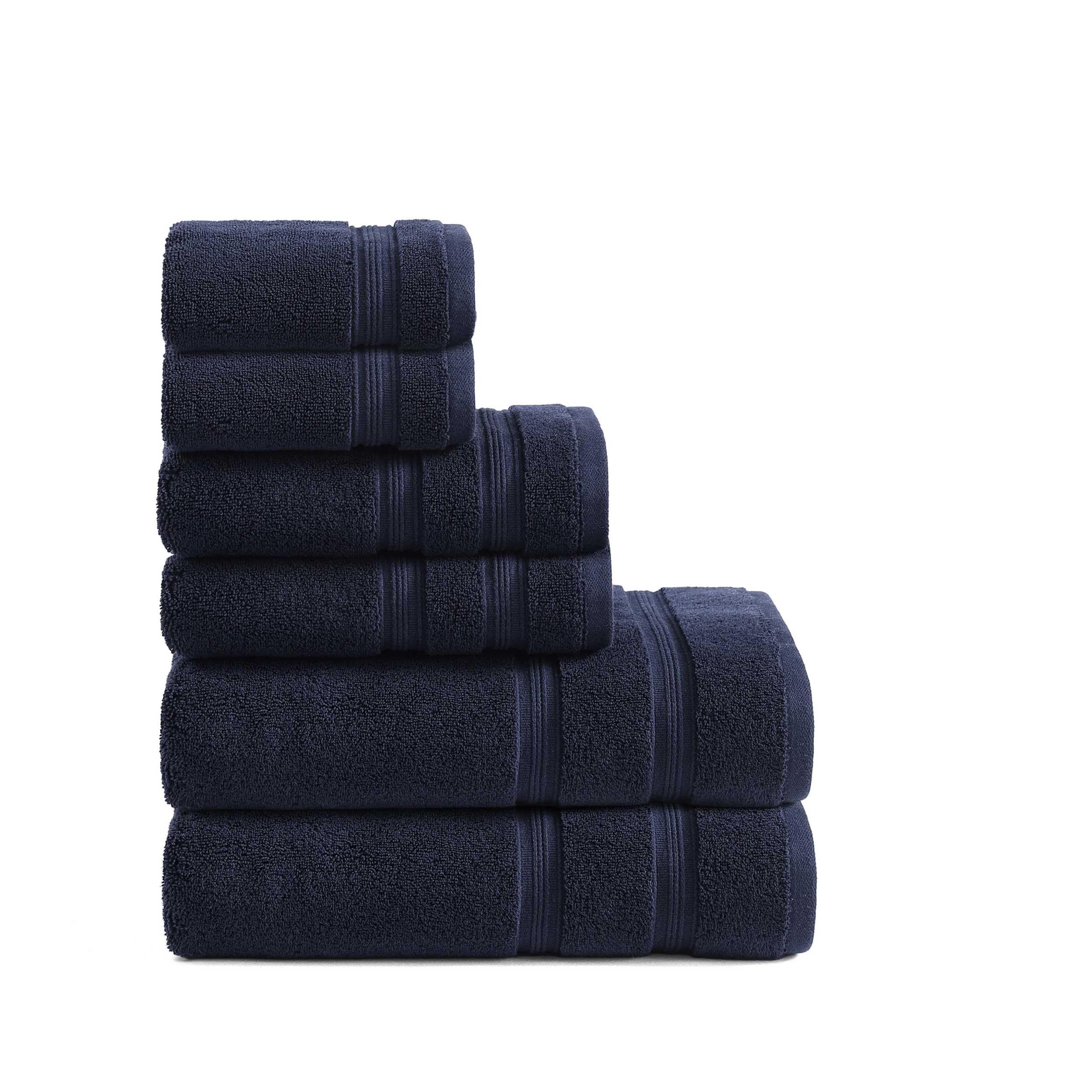 Tommy Hilfiger - Bath Towels, Ultra-Soft & Quick Drying with Zero Twist, 600 GSM Bathroom Towels with Iconic Flag Accent (Harborside Solid Navy, 6