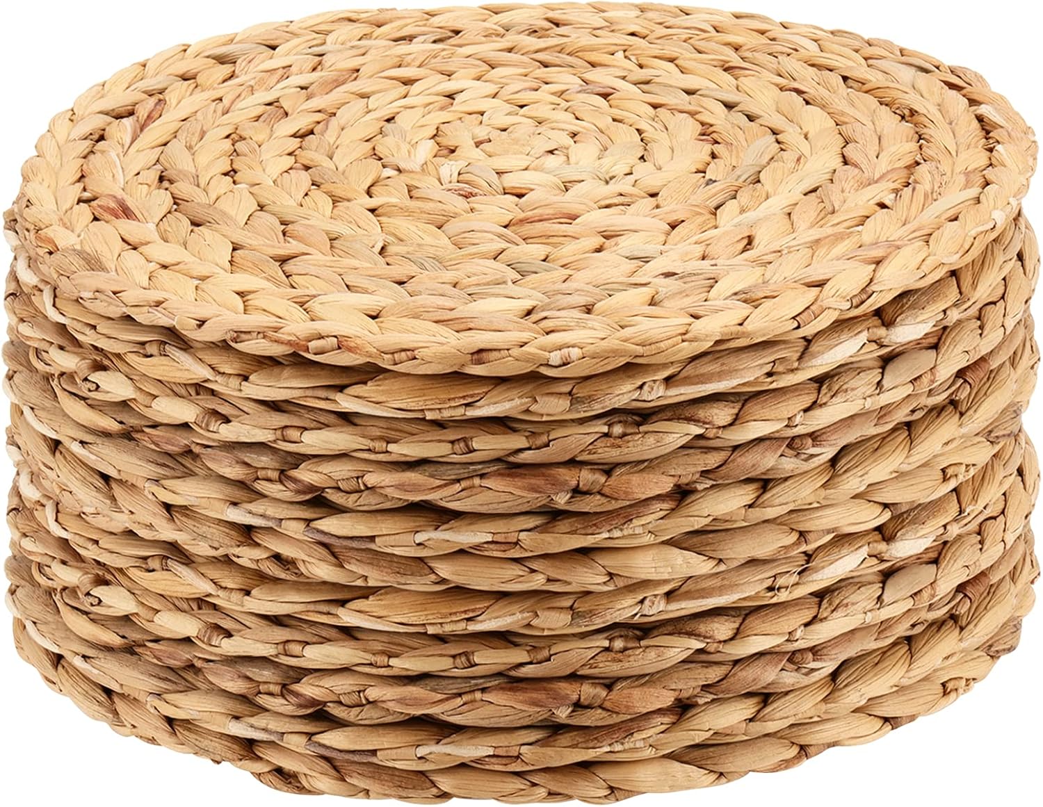 8 Pack 11.8 Inch Round Woven Placemats, Water Hyacinth Woven Rattan Placemats Braided Rattan Tablemats Non-Slip Insulation Pads Wicker