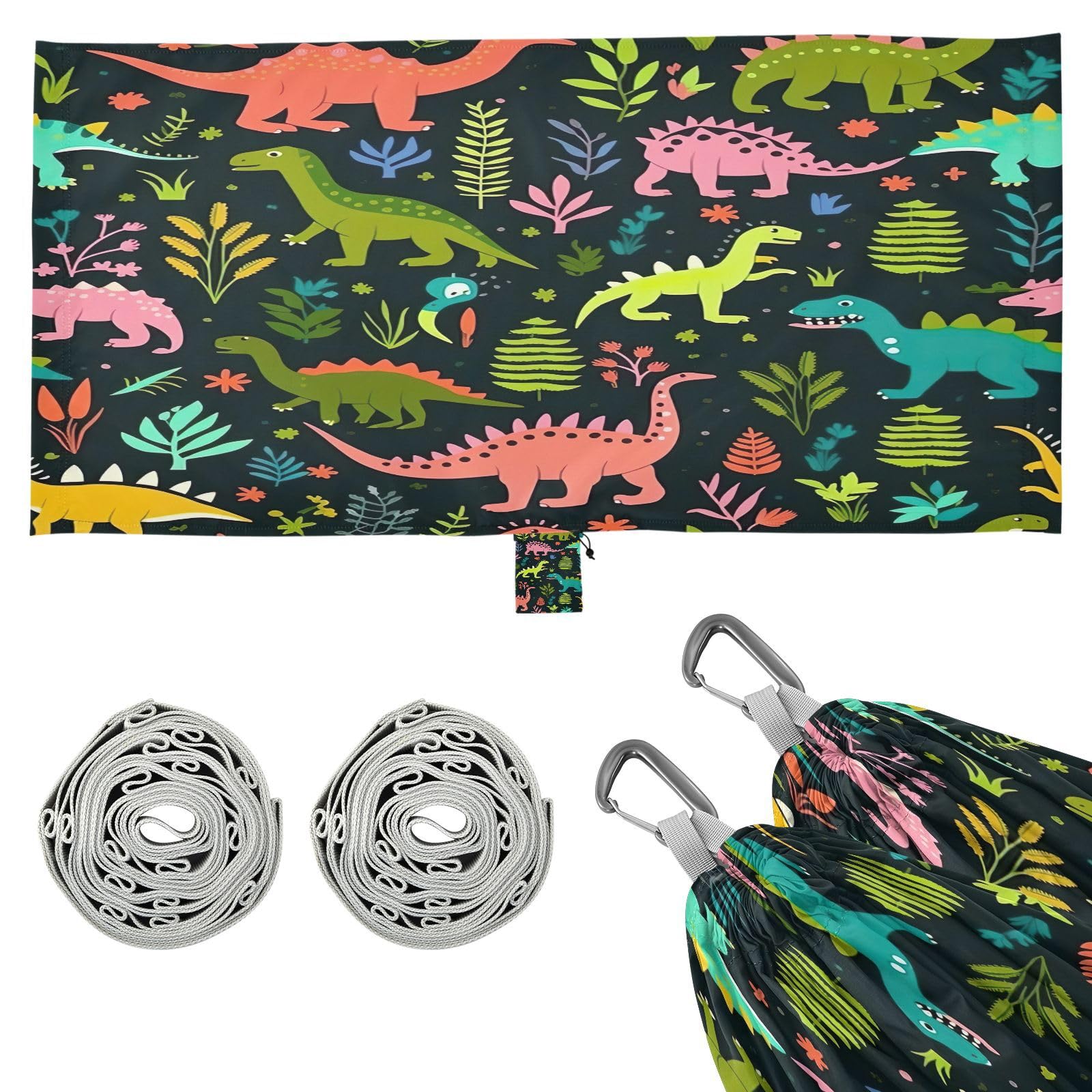 ATTX Colorful Cartoon Dinosaurs Camping Hammock - Lightweight & Portable Hammocks, Heavy Duty 330lbs Capacity for Indoor, Hiking, Backpacking, Travel, Backyard, Beach#434