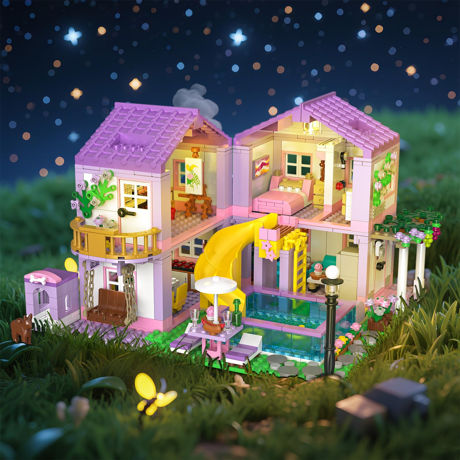 Purple Girls Summer Villa Friends Building Set Compatible with Lego 3 in 1 Friends Construction Educational Toy for Kids Age 8-12 and Up 1081 PCS