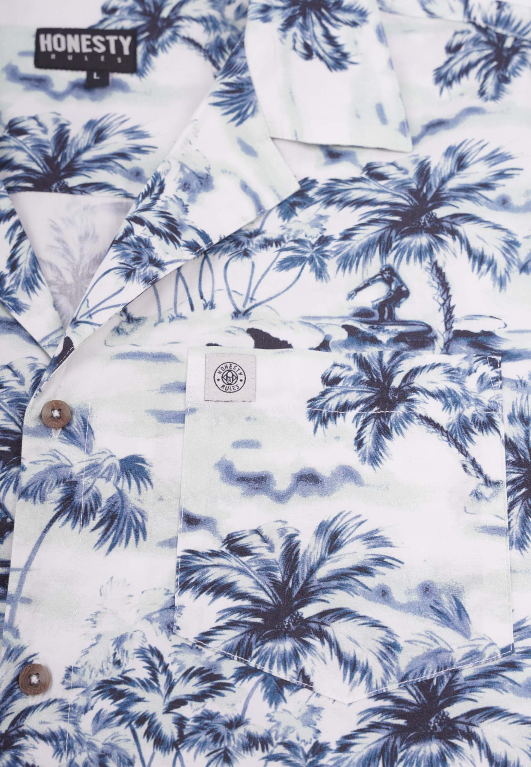 Honesty Rules Kurzarm Hawaiihemd Herren, Loose Fit Hemd aus 100% Bio-Baumwolle, nachhaltiges Twill Kurzarmhemd mit Print, Hemdblusenkragen, Brusttasche & Knopfleiste
