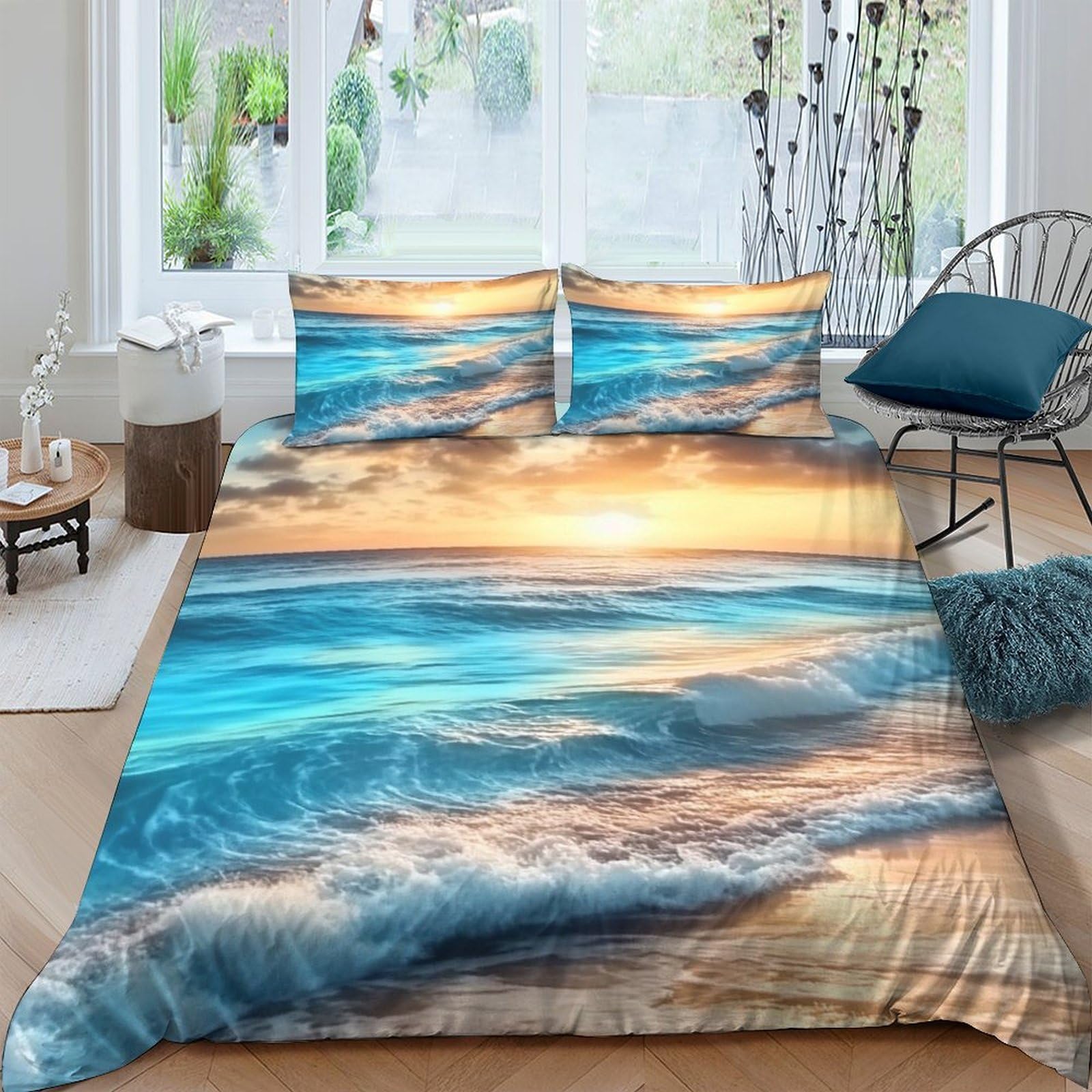 Ctjqhvkz Style-8 3D Printed Ocean Sunset Fitted Sheet Microfiber Beach Wave Mattress Cover For Bedroom Guest Room Decor Easy Care Single（135X200cm）
