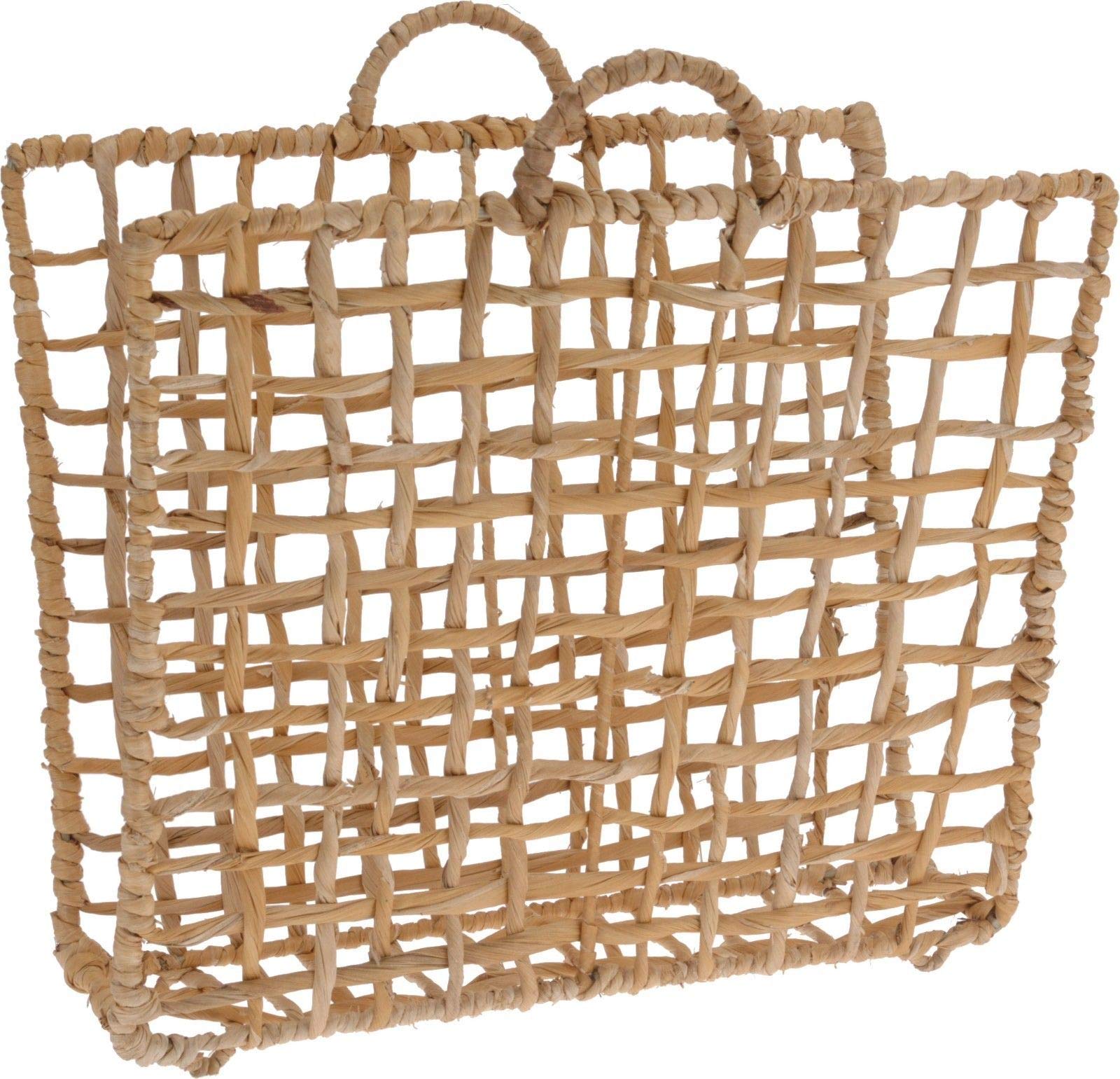Woven Seagrass Newspaper Holder Magazine Rack Basket with Handles – Rustic Natural Storage Organiser for Newspapers, Magazines, Books & Living Room Decor – 39 x 10 x 35cm